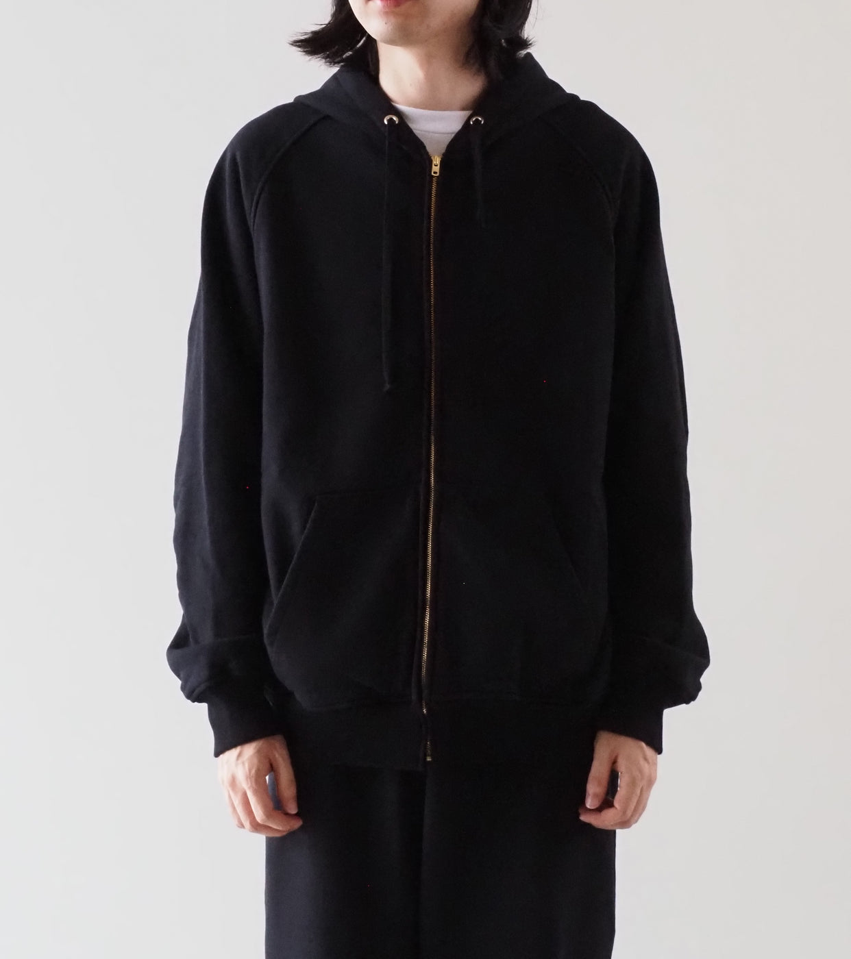 COMOLI Cotton Lined Zip Hoodie , Black
