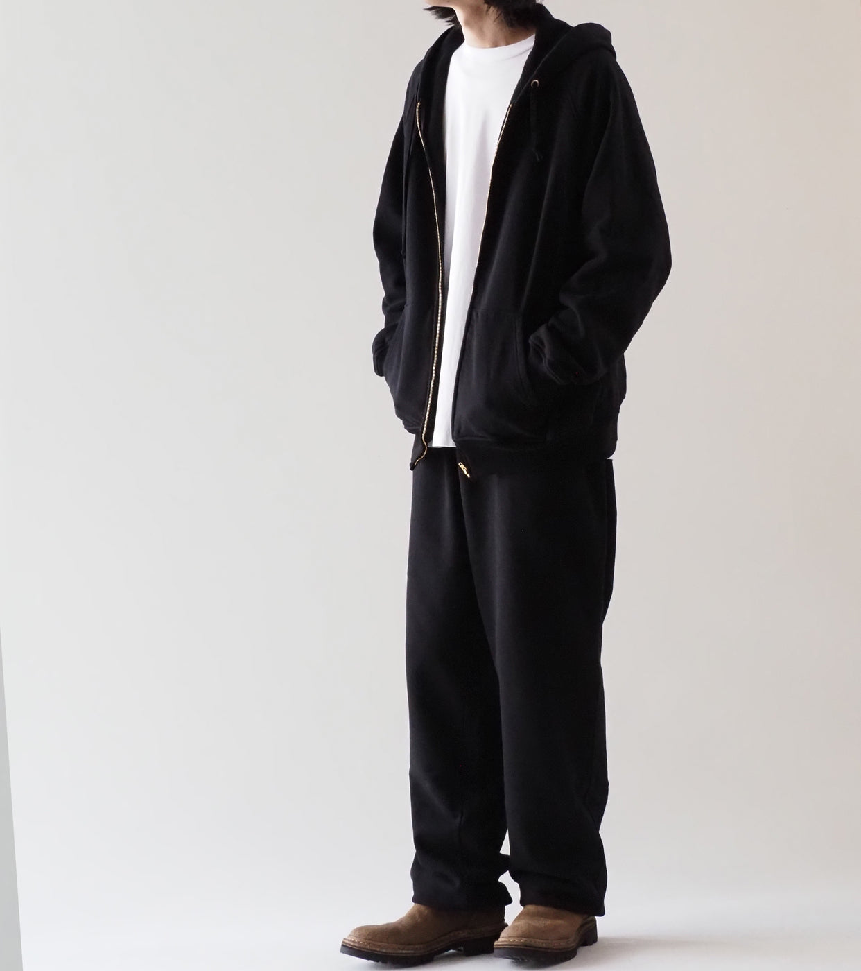 COMOLI Cotton Lined Zip Hoodie , Black