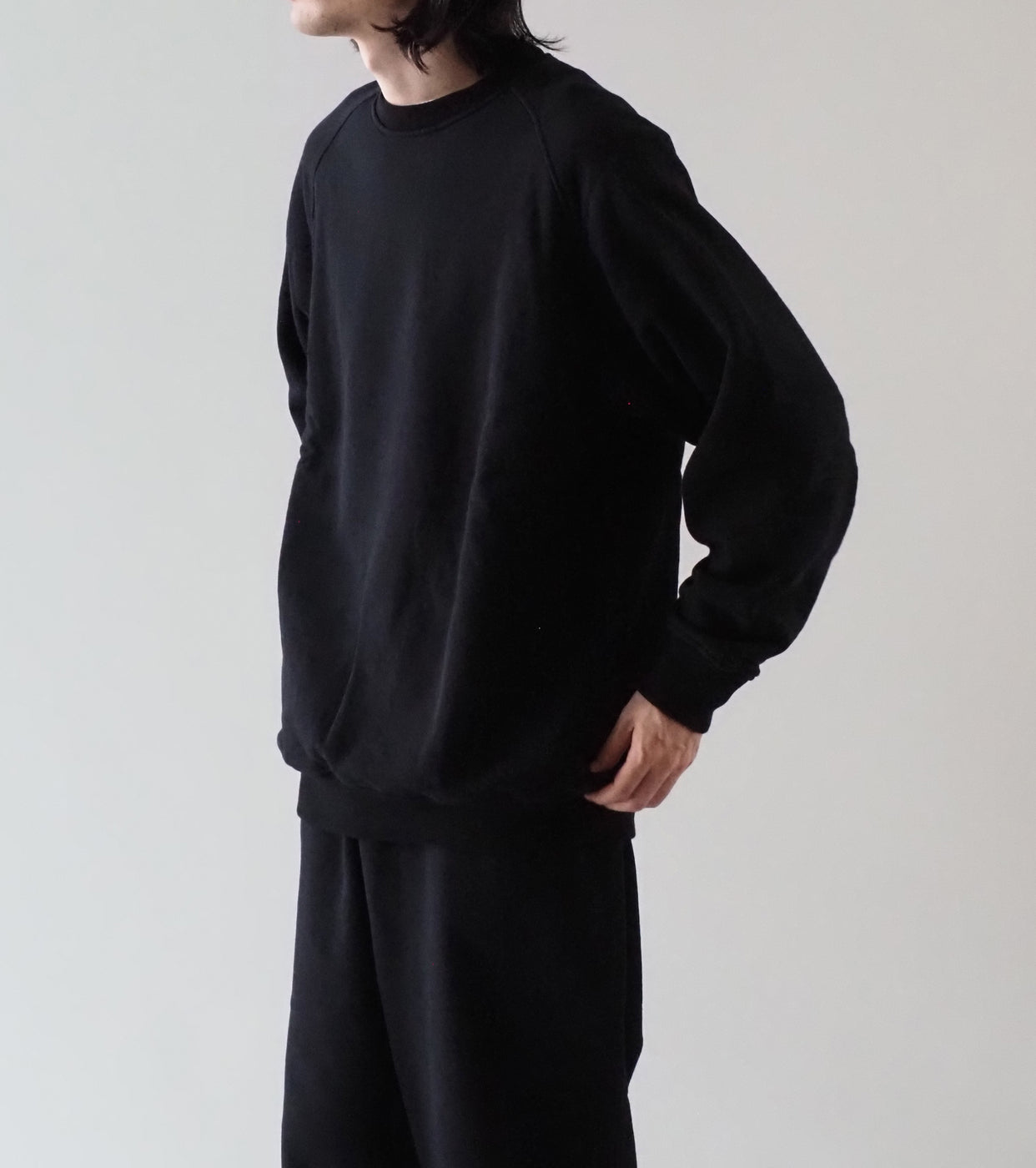 COMOLI Cotton Lined Crew Neck, Black