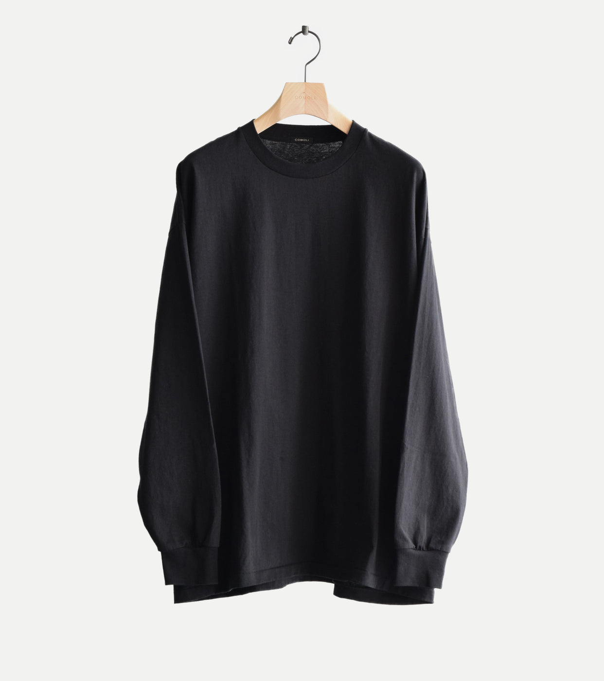 COMOLI Cotton Jersey Long Sleeve T-Shirt, Black