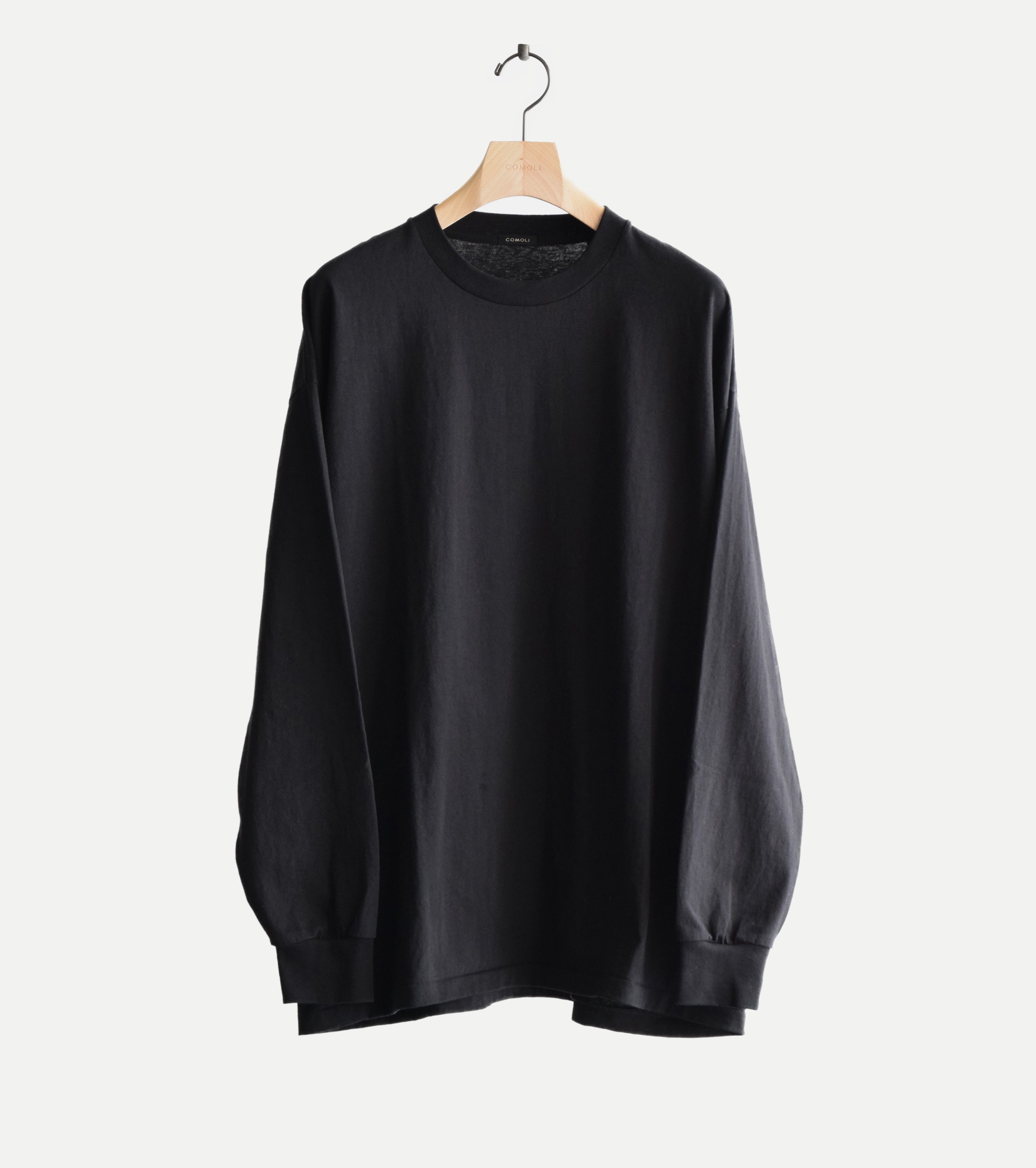 COMOLI Cotton Jersey Long Sleeve T-Shirt, Black