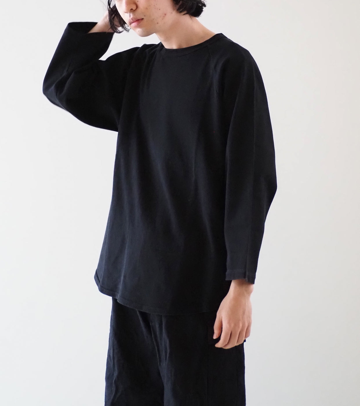 COMOLI Cotton Jersey Baseball T-Shirt , Black
