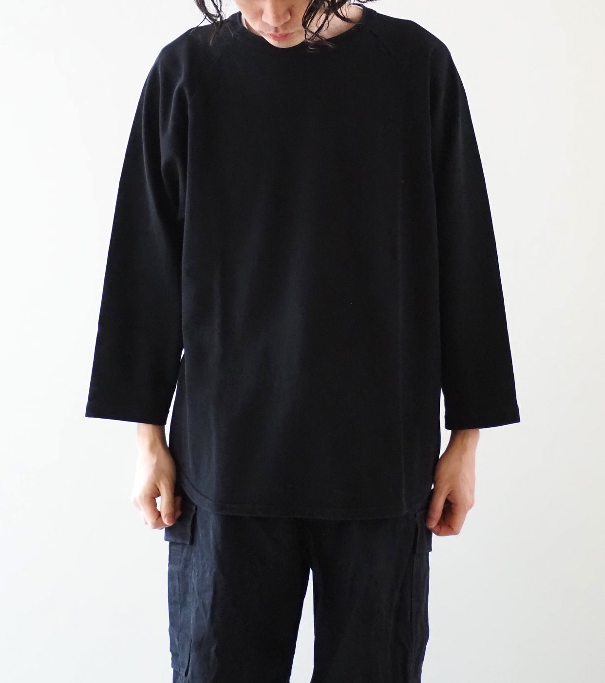 COMOLI Cotton Jersey Baseball T-Shirt , Black