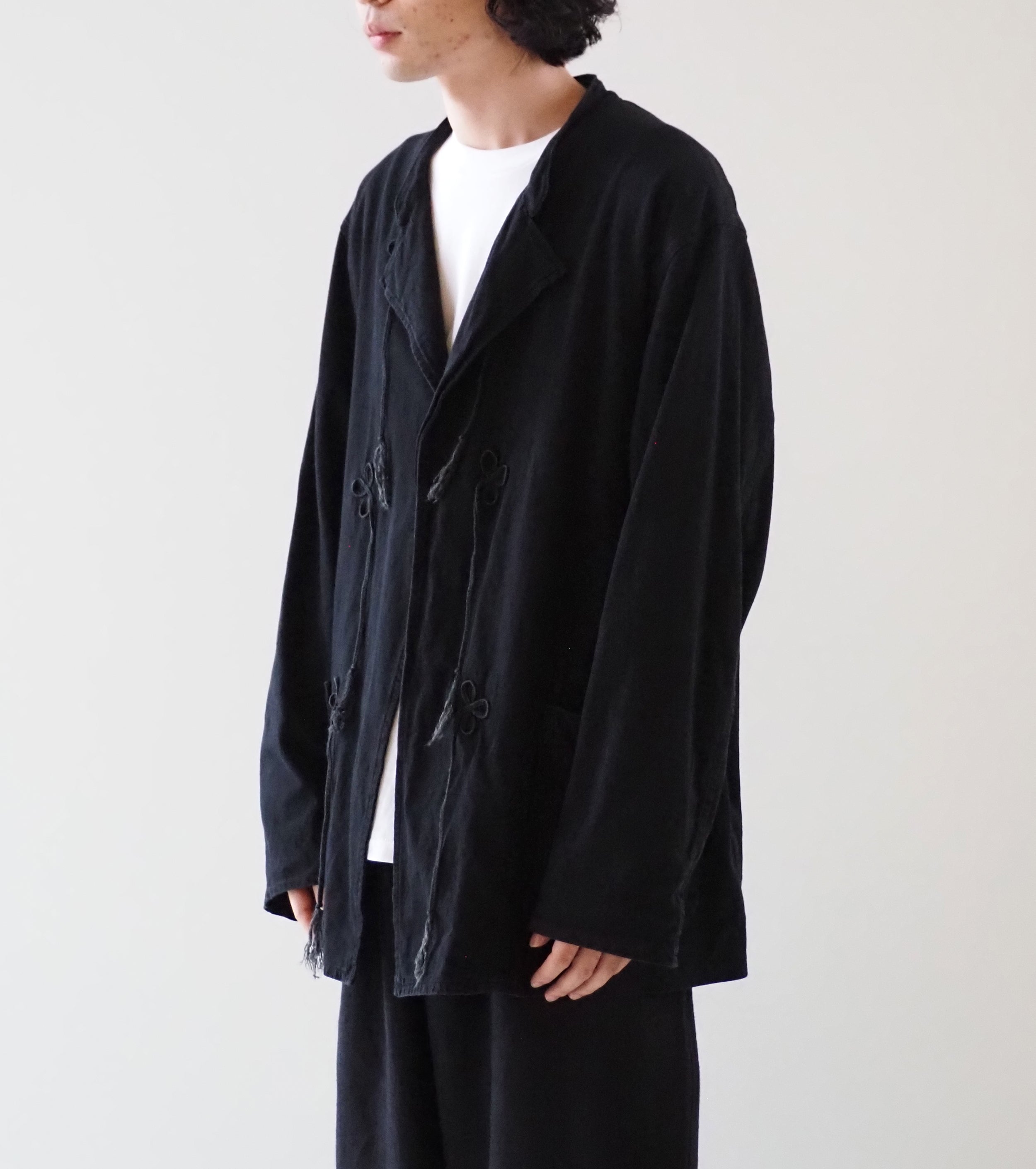 COMOLI Cotton Jersey Stand Collar Jacket , Black