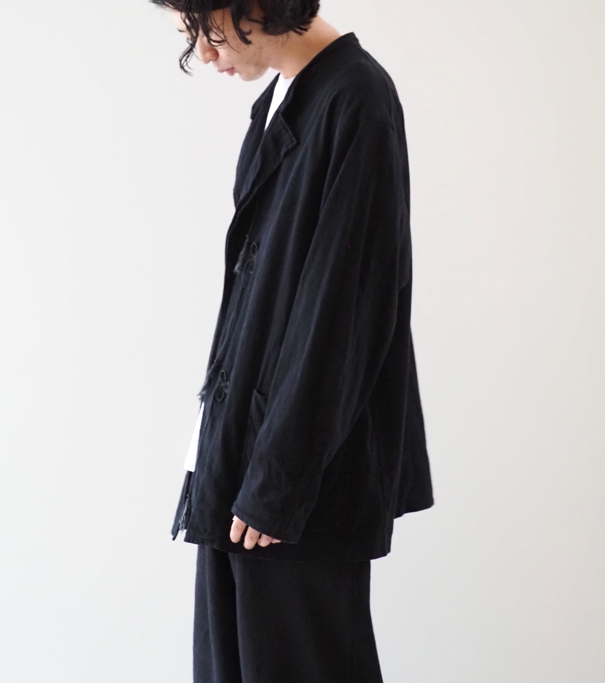 COMOLI Cotton Jersey Stand Collar Jacket , Black
