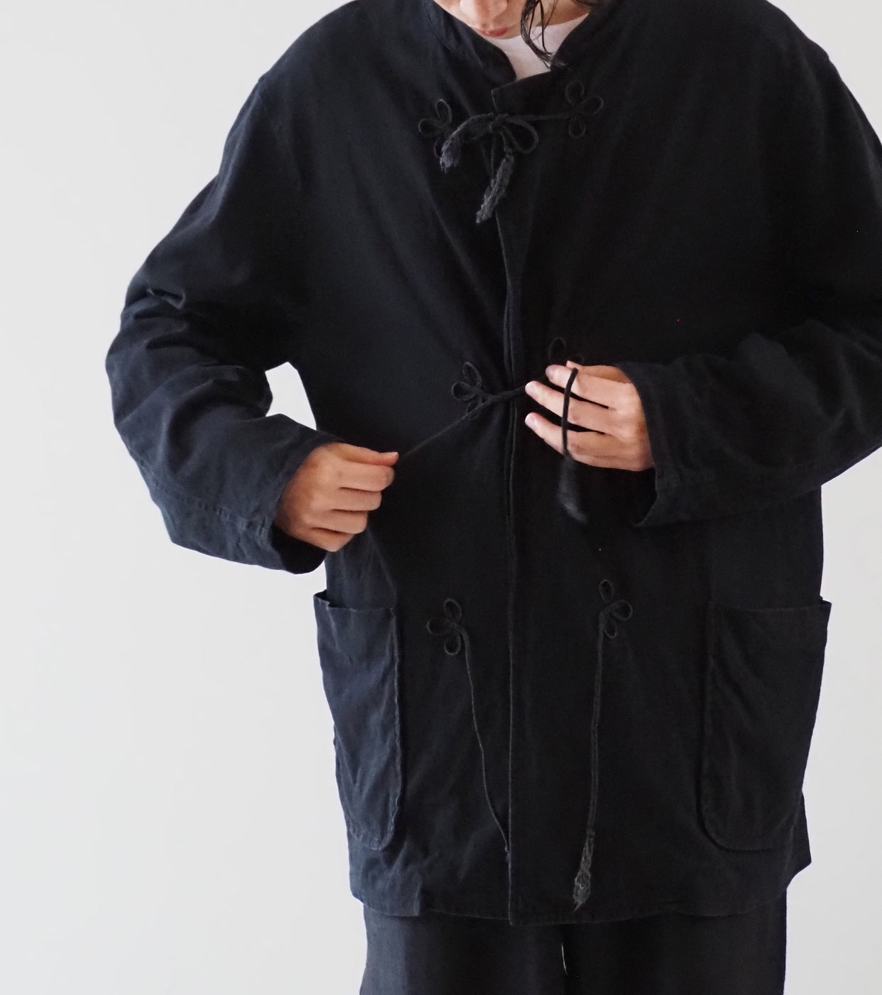 COMOLI Cotton Jersey Stand Collar Jacket , Black