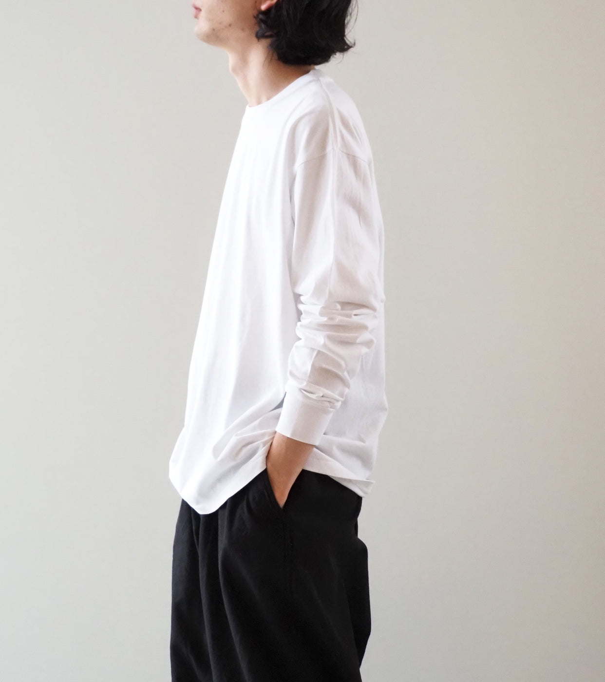 COMOLI Cotton Jersey Long Sleeve T-Shirt, White