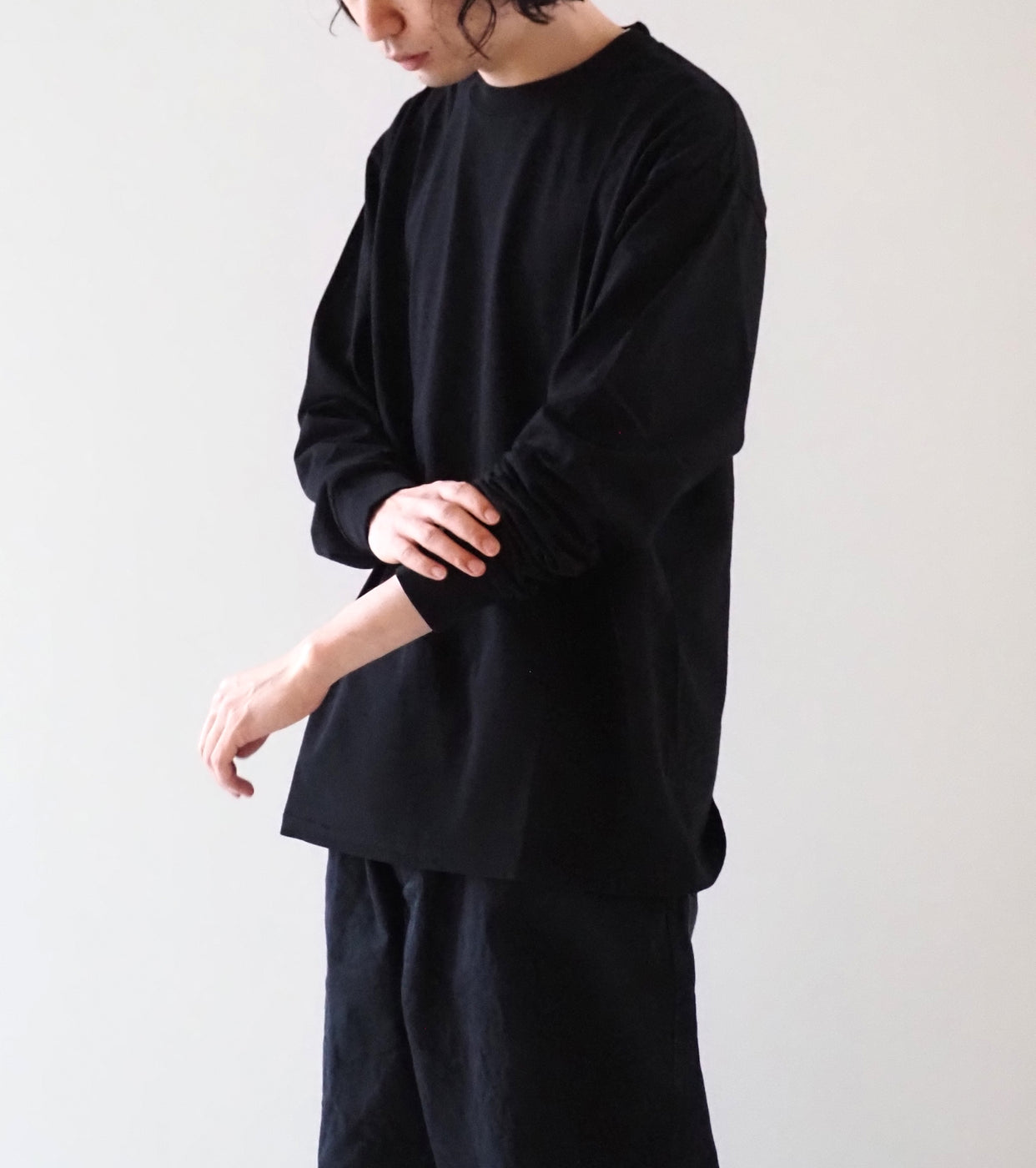COMOLI Cotton Jersey Long Sleeve T-Shirt, Black