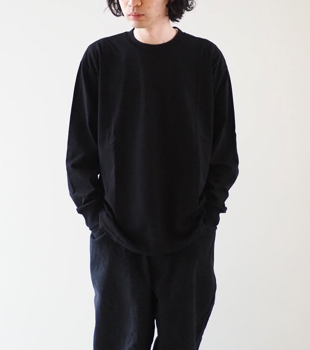 COMOLI Cotton Jersey Long Sleeve T-Shirt, Black