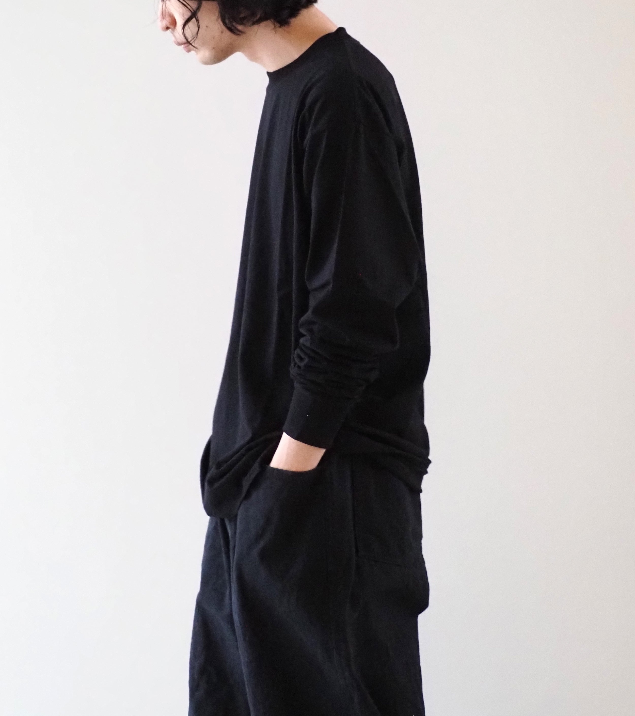 COMOLI Cotton Jersey Long Sleeve T-Shirt, Black