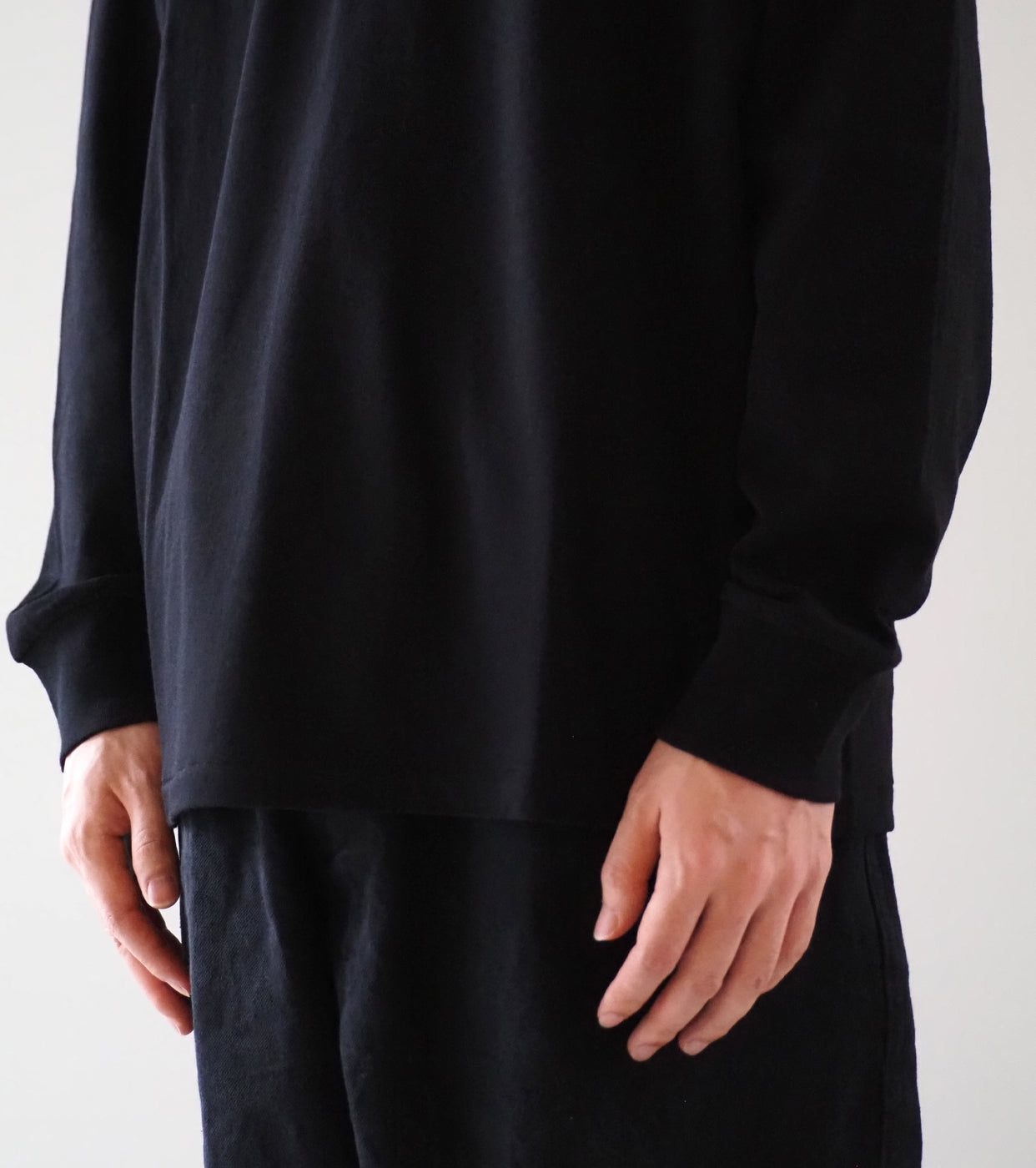 COMOLI Cotton Jersey Long Sleeve T-Shirt, Black