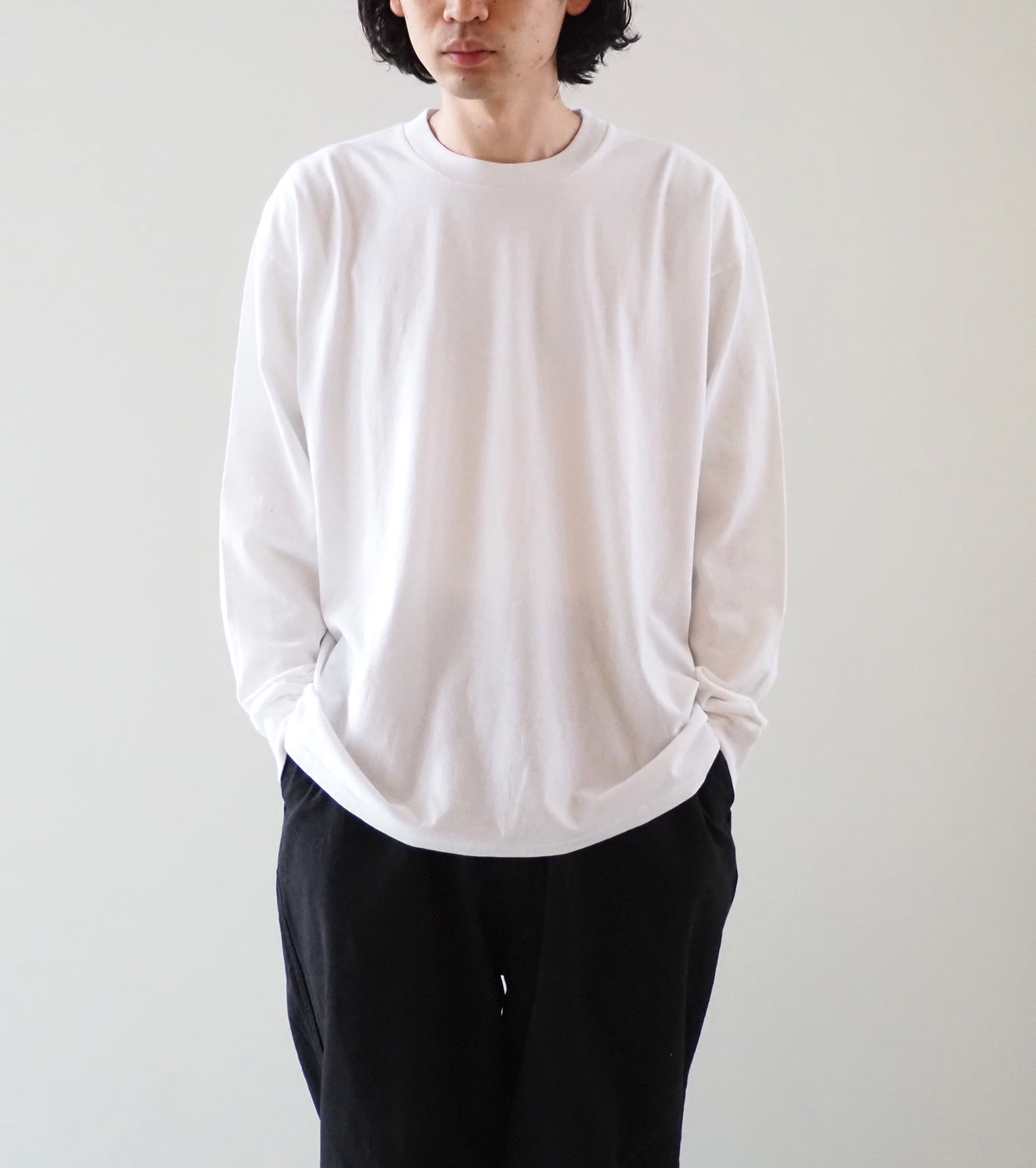 COMOLI Cotton Jersey Long Sleeve T-Shirt, White
