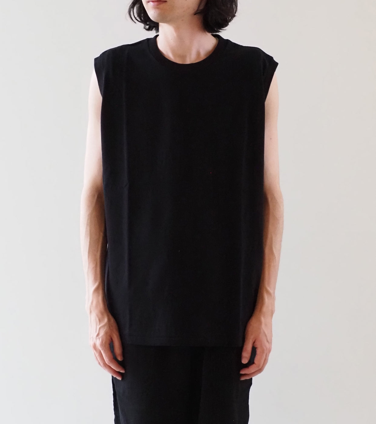COMOLI Cotton Jersey Sleeveless, Black