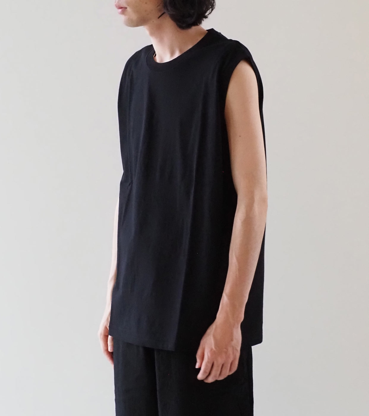 COMOLI Cotton Jersey Sleeveless, Black