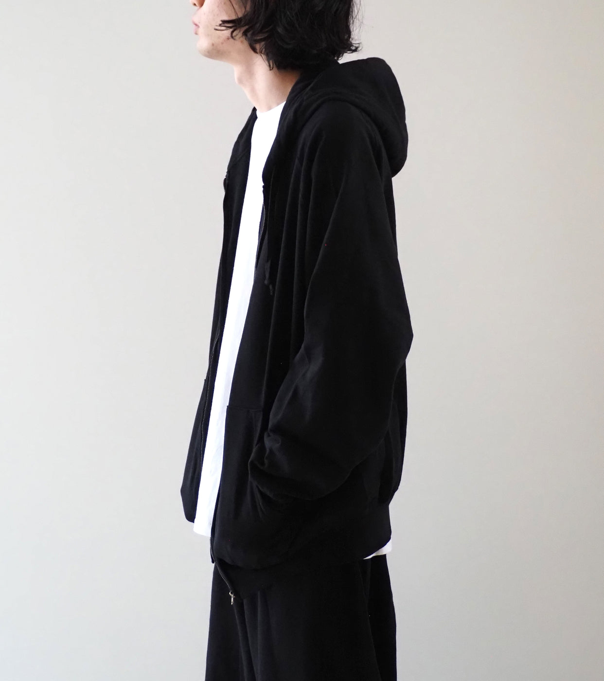 COMOLI Cotton Loopback Zip Hoodie, Black