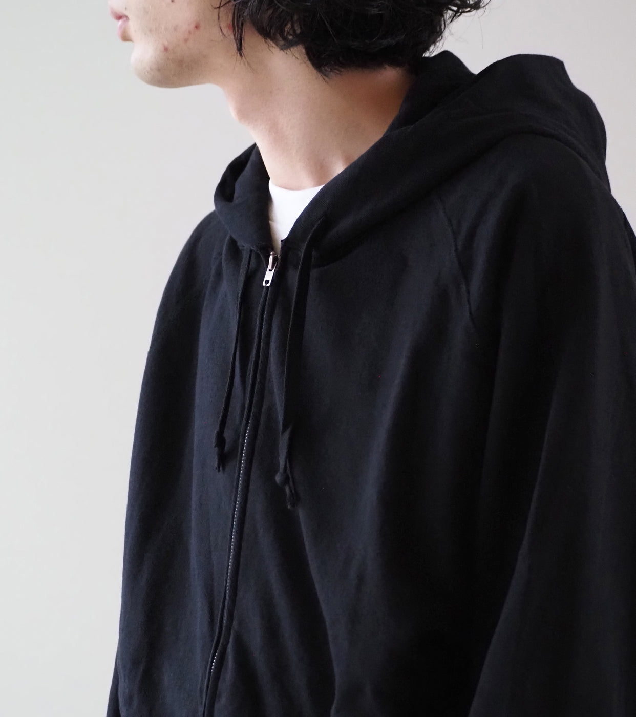 COMOLI Cotton Loopback Zip Hoodie, Black