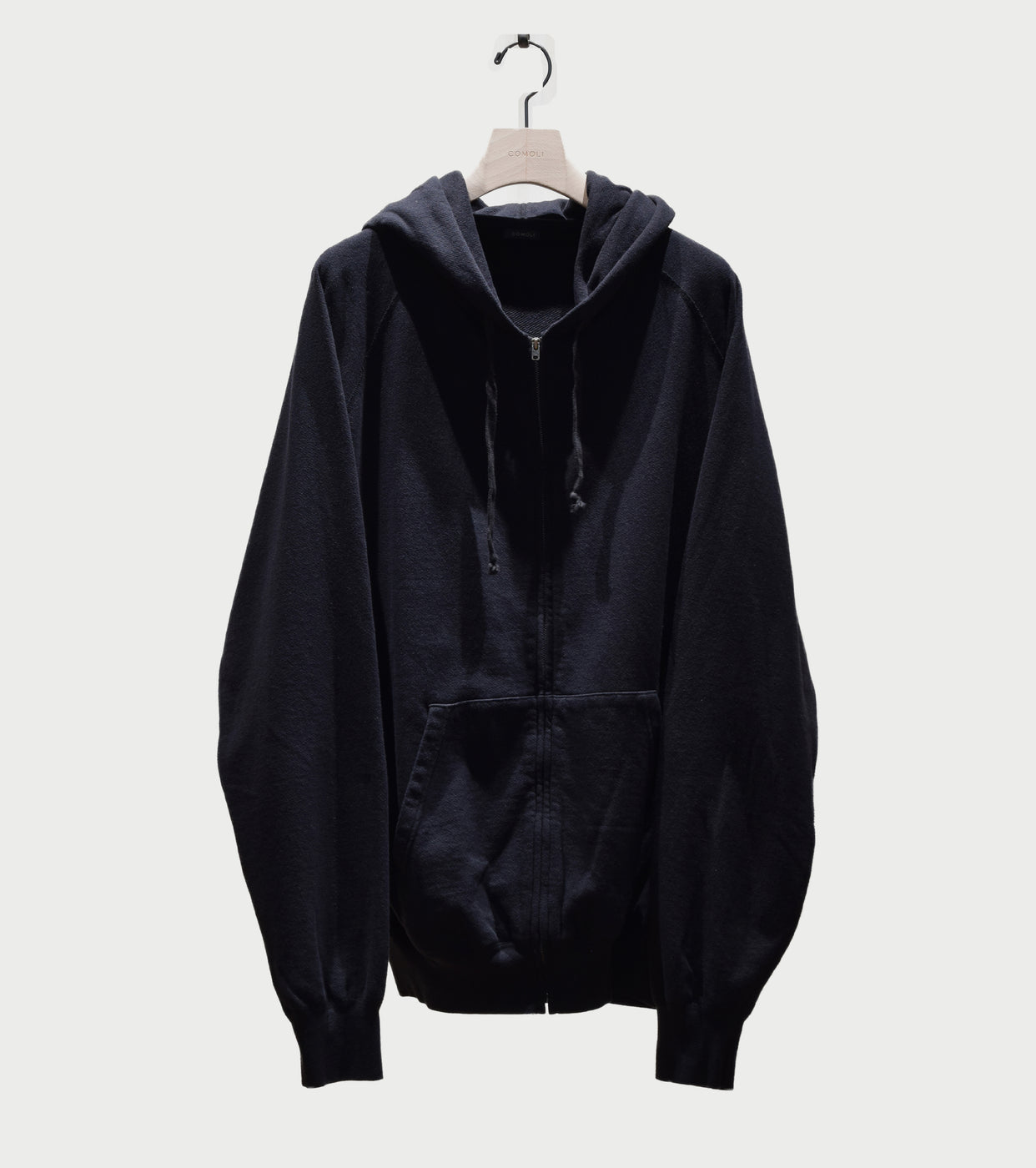 COMOLI Cotton Loopback Zip Hoodie, Black