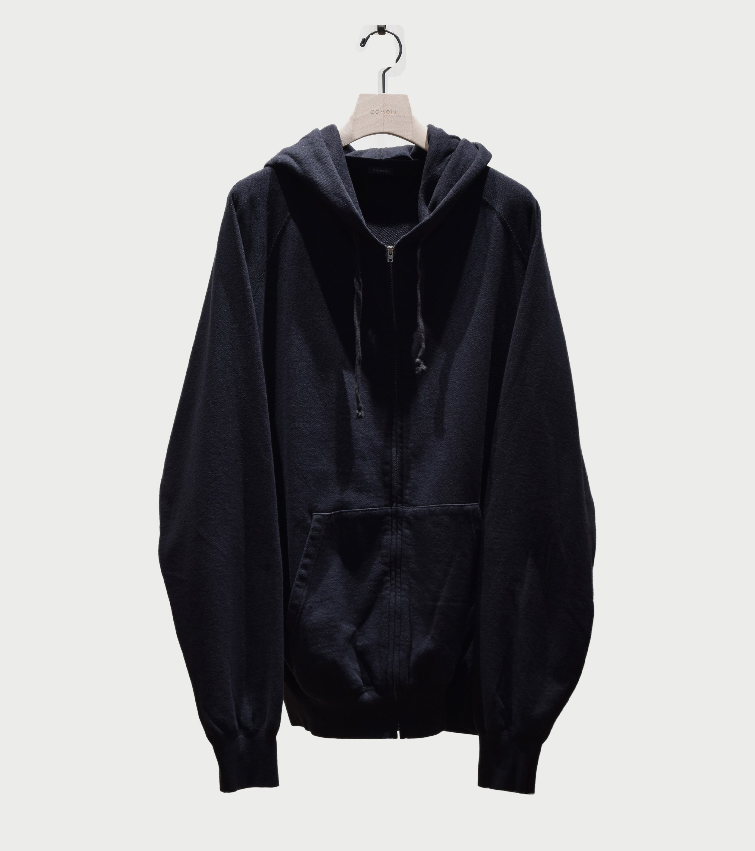 COMOLI Cotton Loopback Zip Hoodie, Black