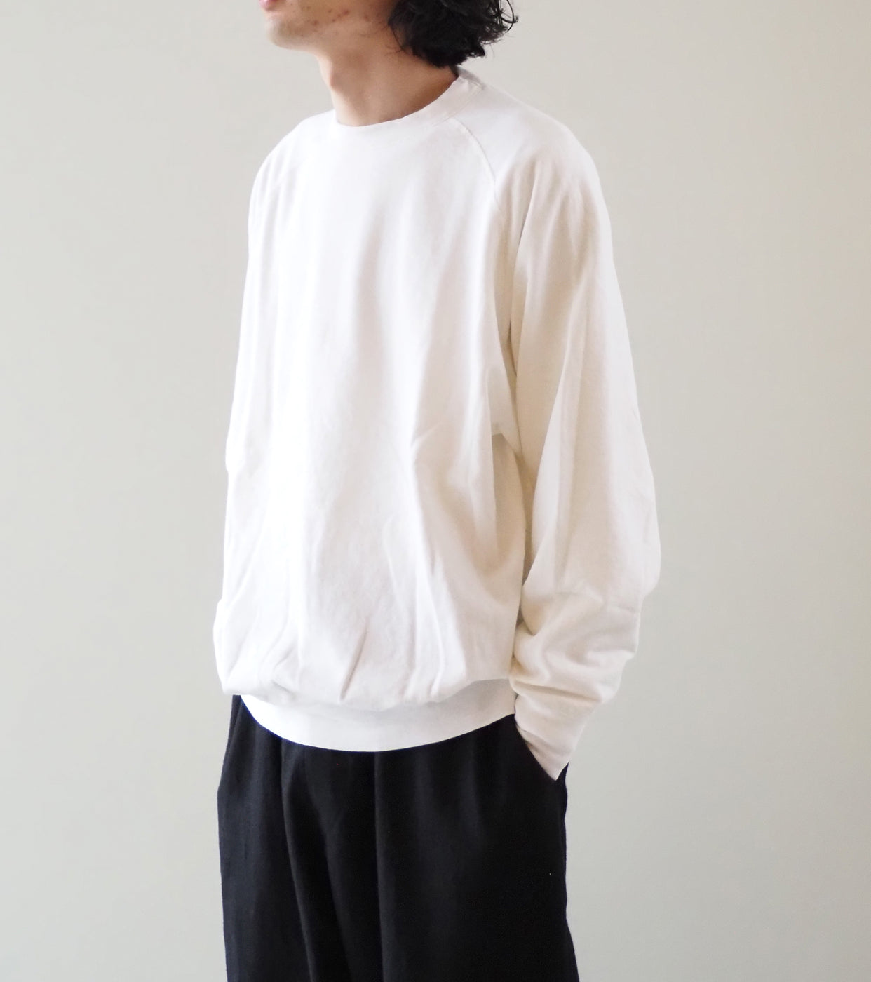 COMOLI LW Cotton Loopback Crew Neck, White