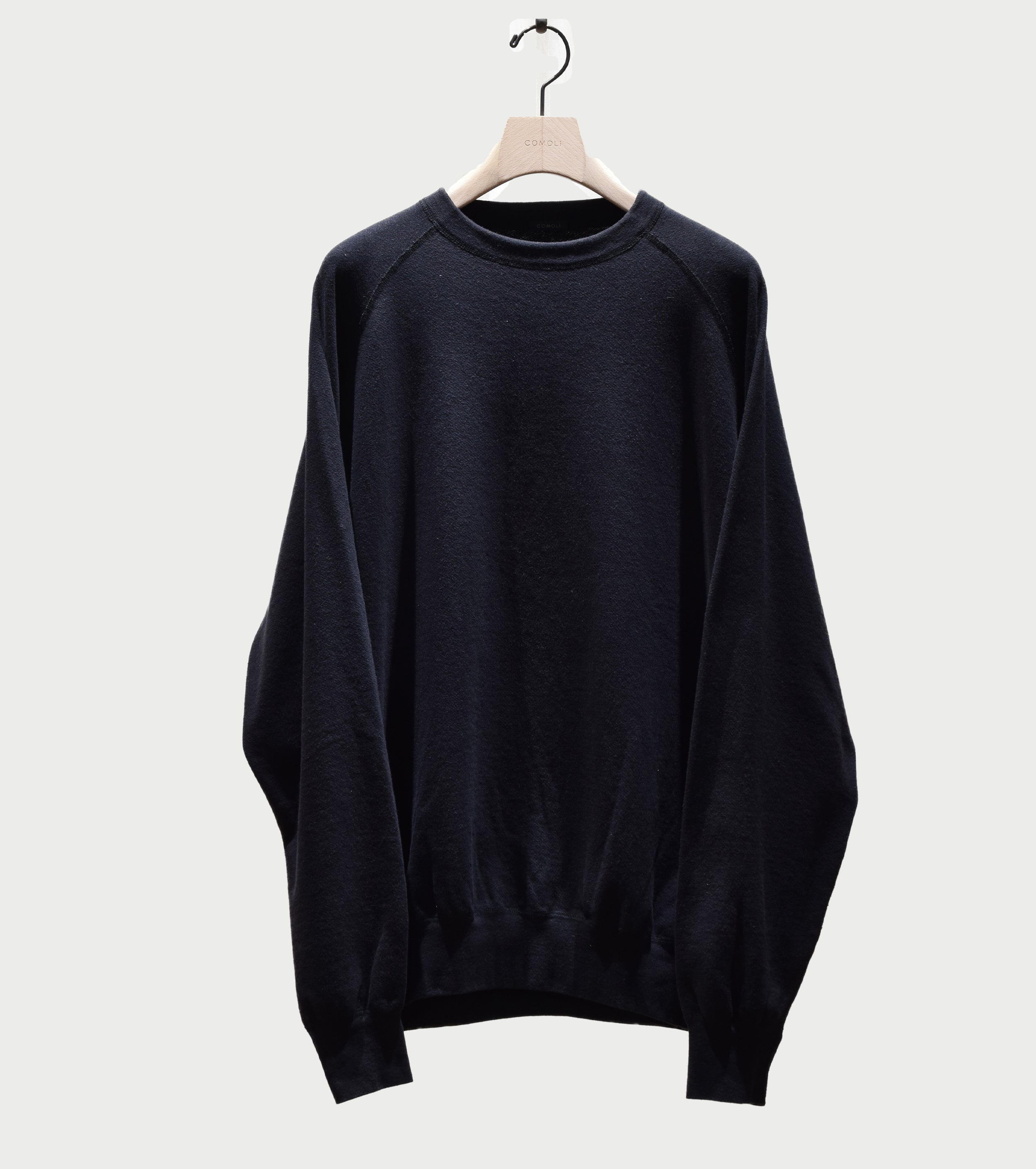 COMOLI LW Cotton Loopback Crew Neck, Black