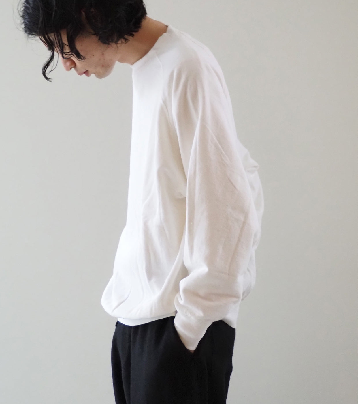 COMOLI LW Cotton Loopback Crew Neck, White