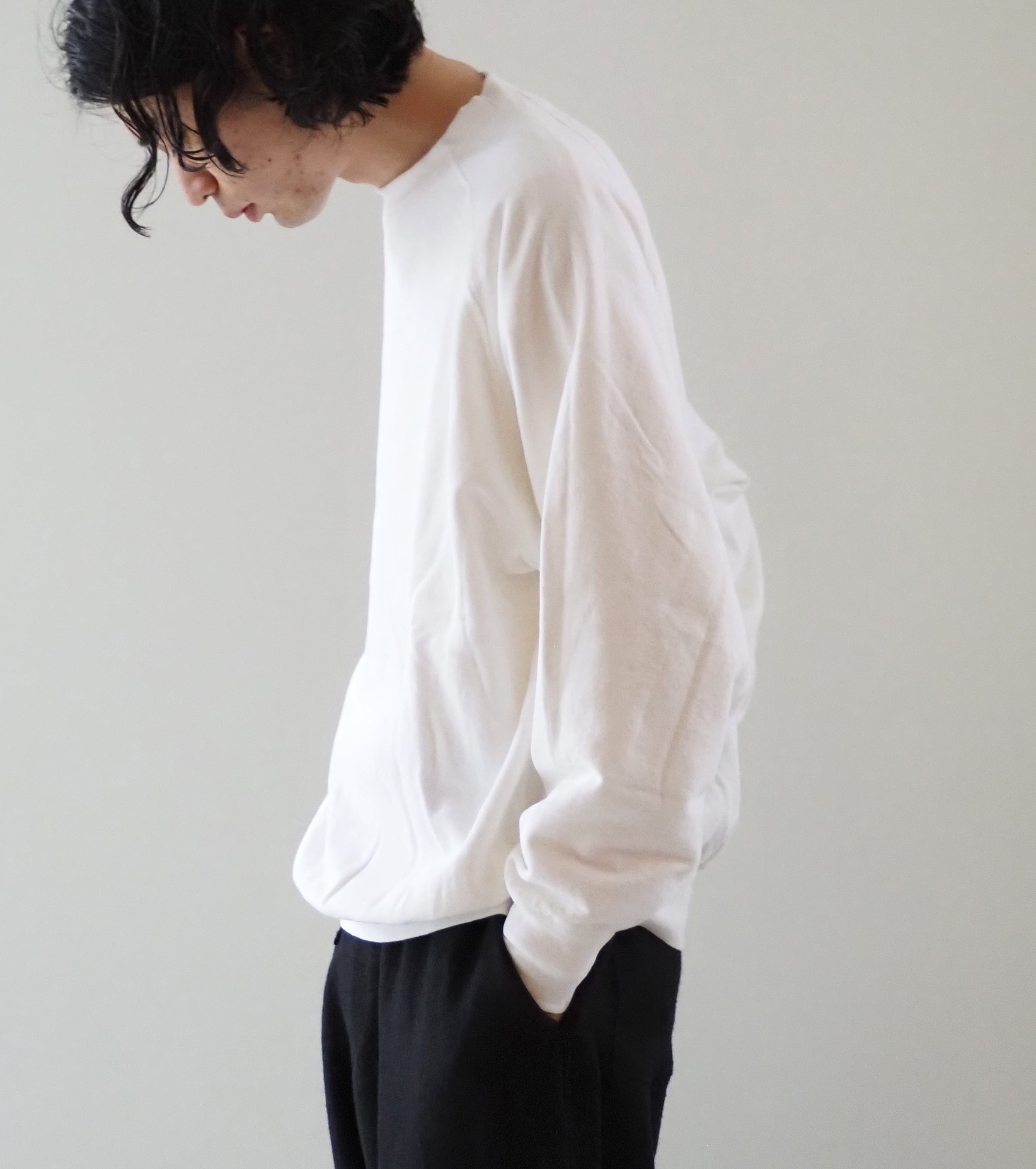 COMOLI LW Cotton Loopback Crew Neck, White