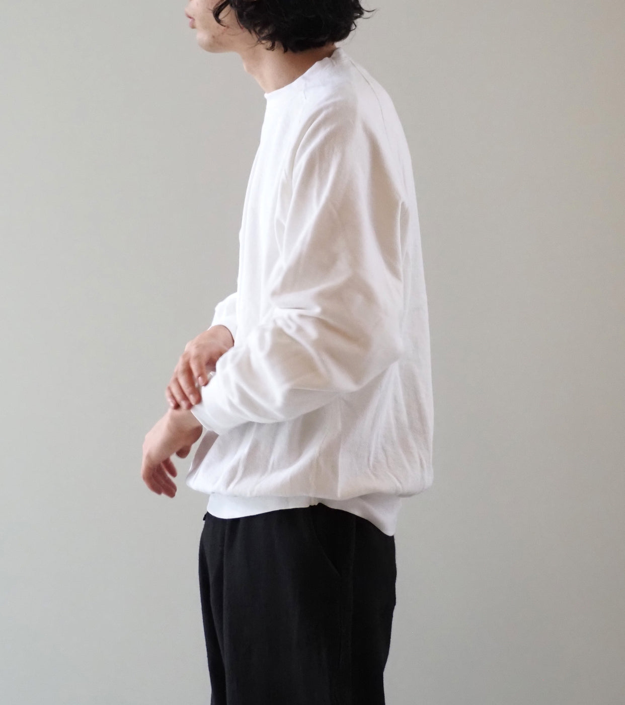 COMOLI LW Cotton Loopback Crew Neck, White