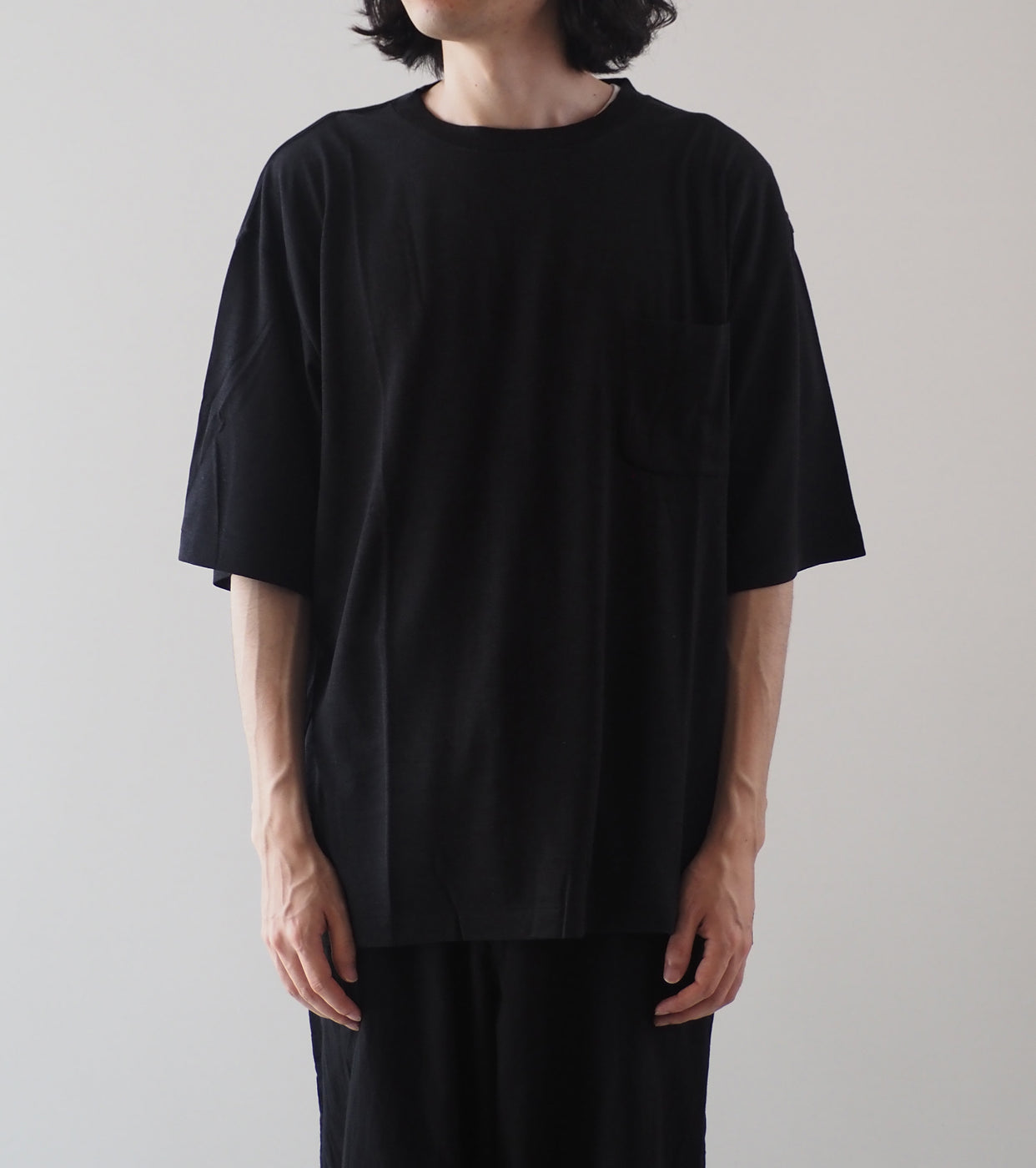 COMOLI Summer Wool Short Sleeve T-Shirt , Charcoal