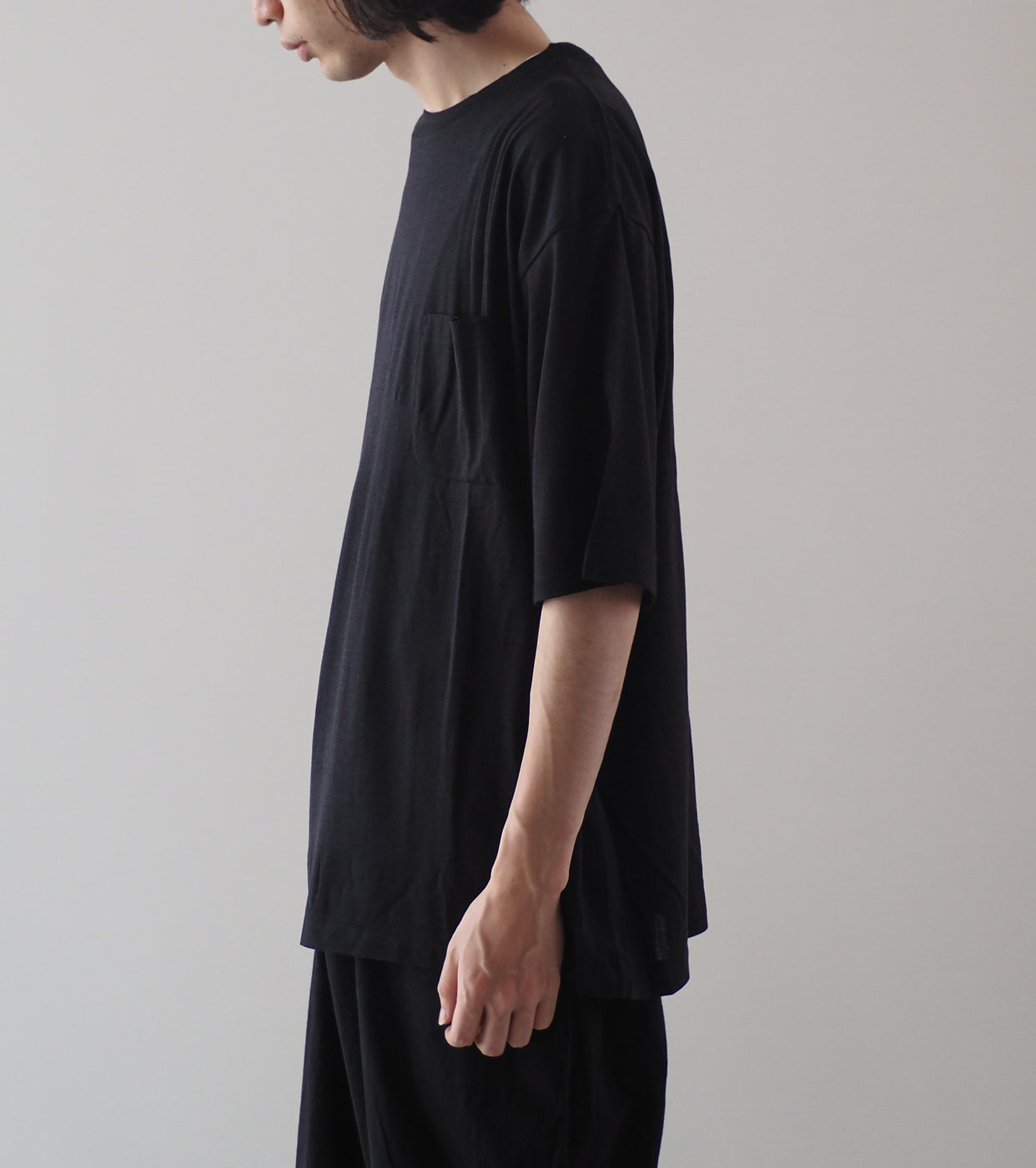 COMOLI Summer Wool Short Sleeve T-Shirt , Charcoal