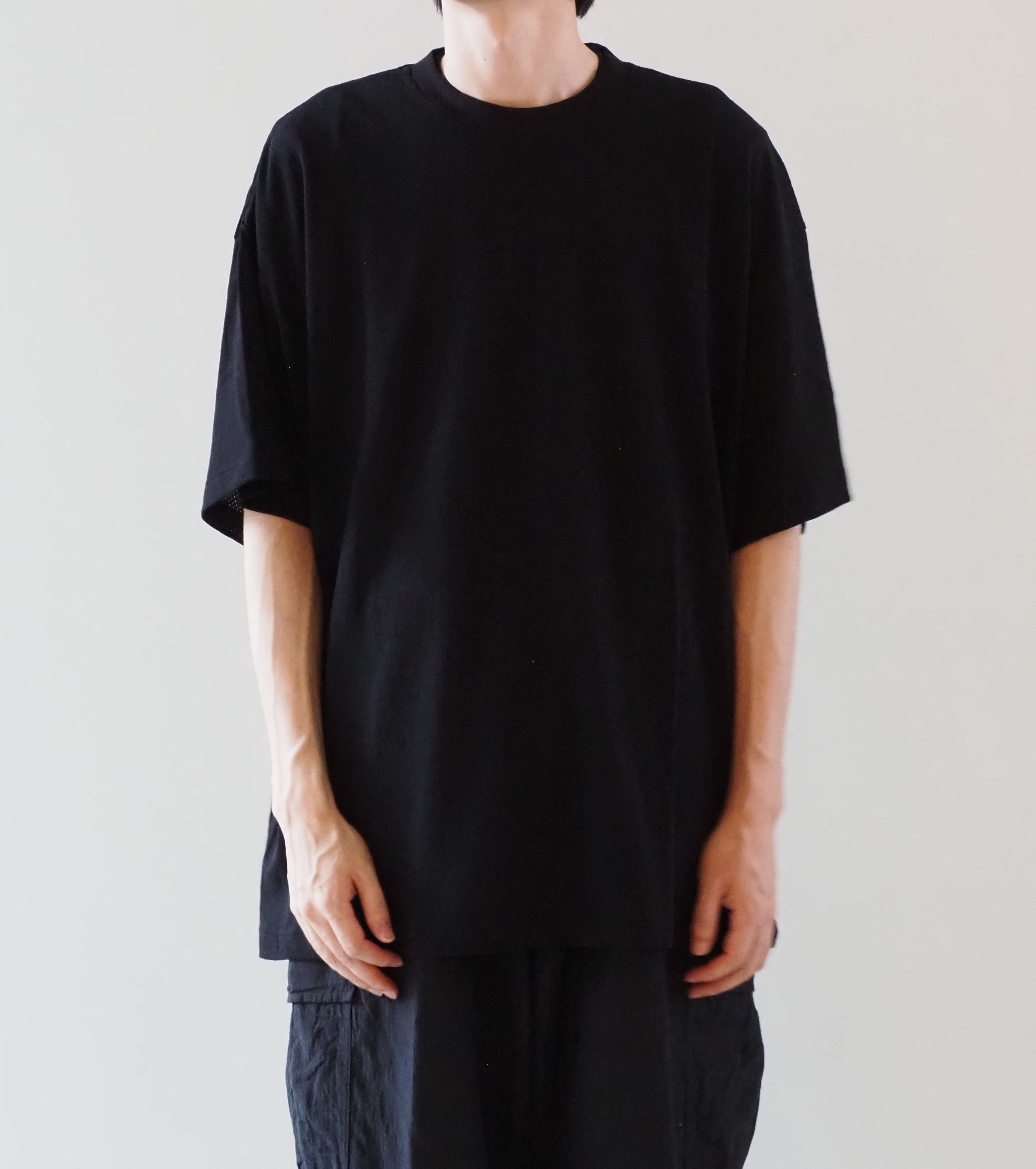 COMOLI コットン メッシュ 半袖 Tシャツ , Black – Navyblue