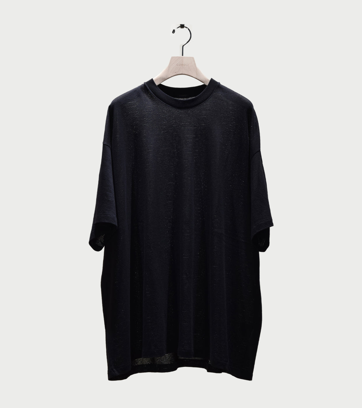 COMOLI Cotton Mesh Short Sleeve T-shirt, Black