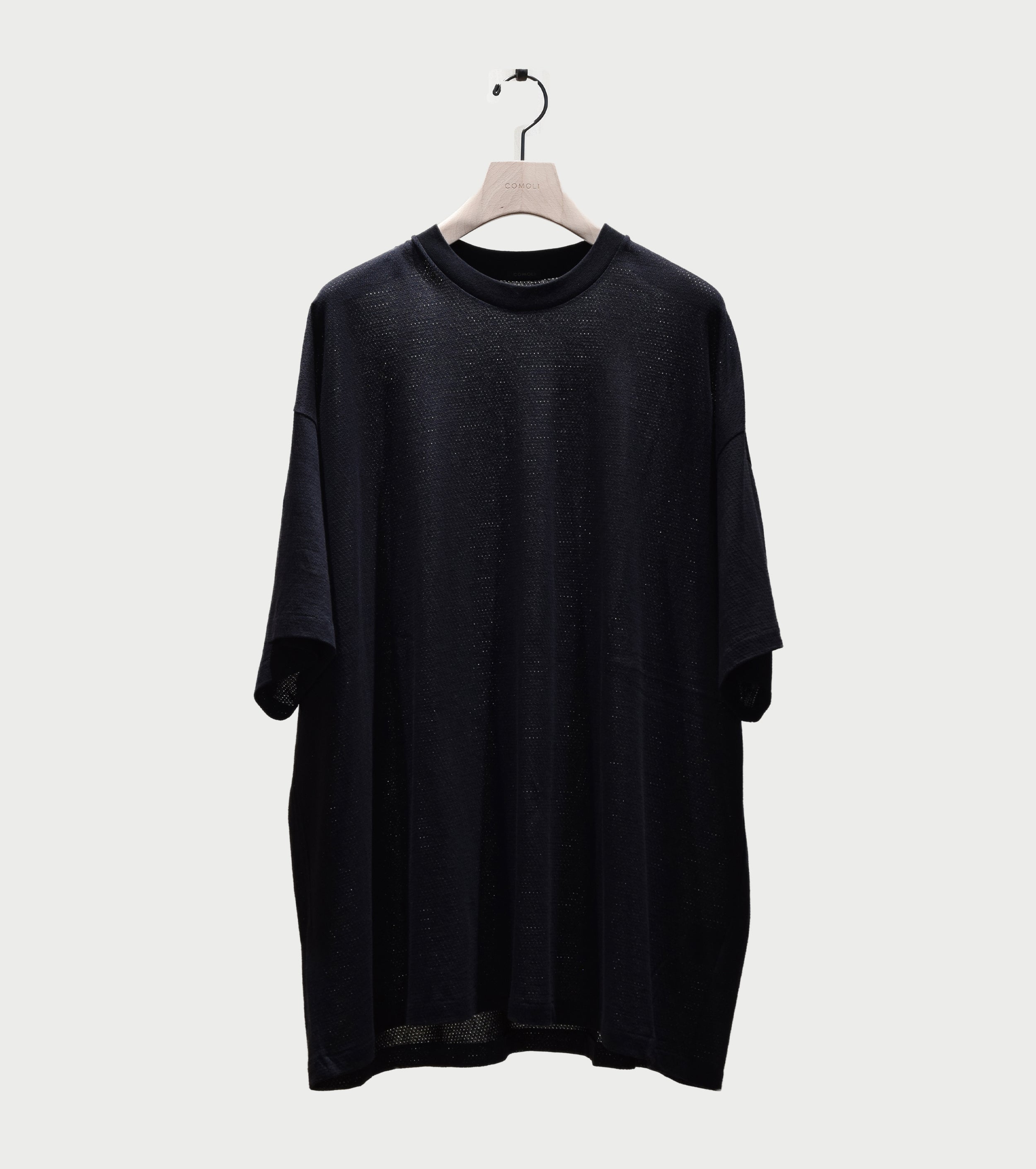 COMOLI Cotton Mesh Short Sleeve T-shirt, Black