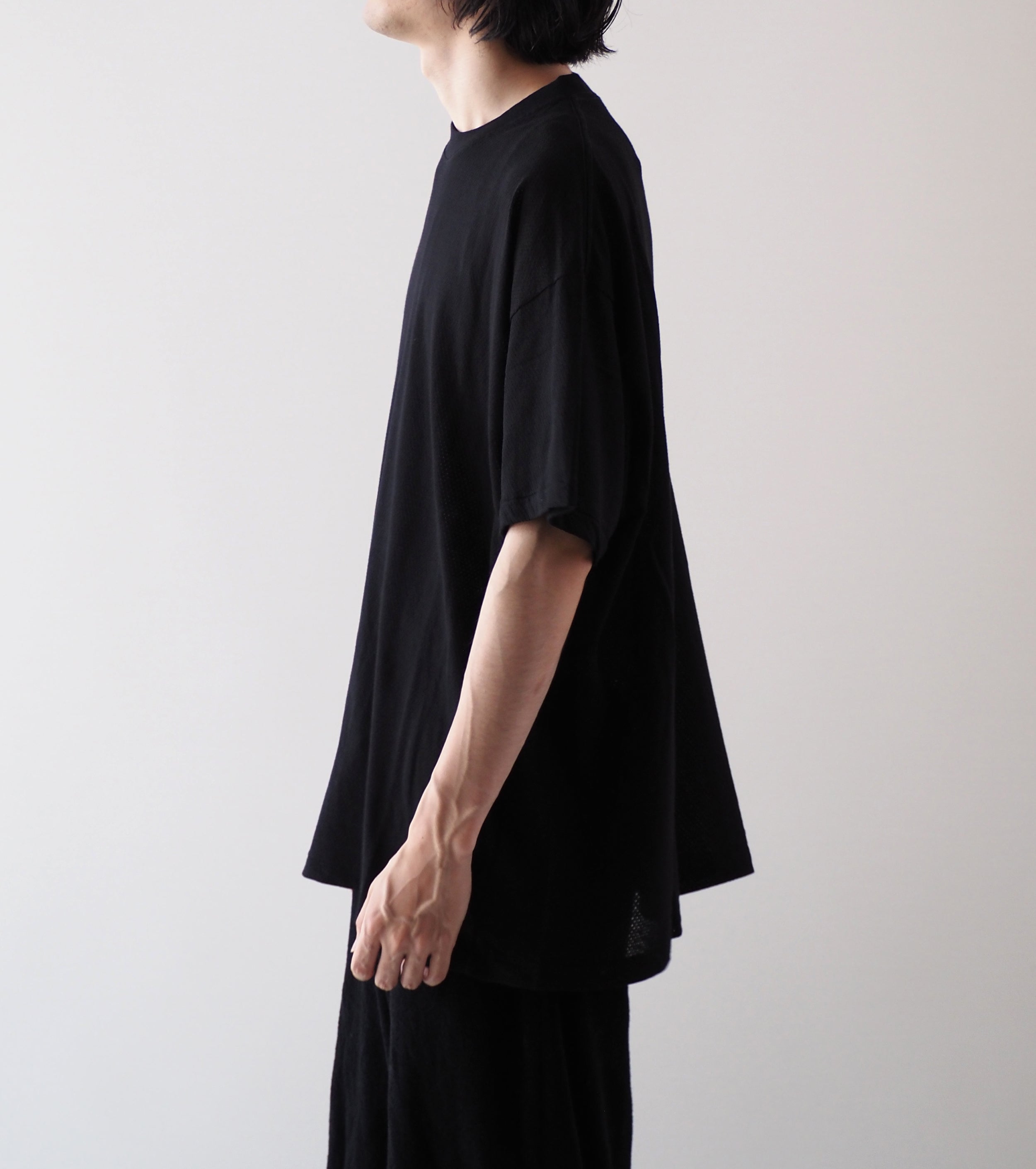 COMOLI Cotton Mesh Short Sleeve T-shirt, Black