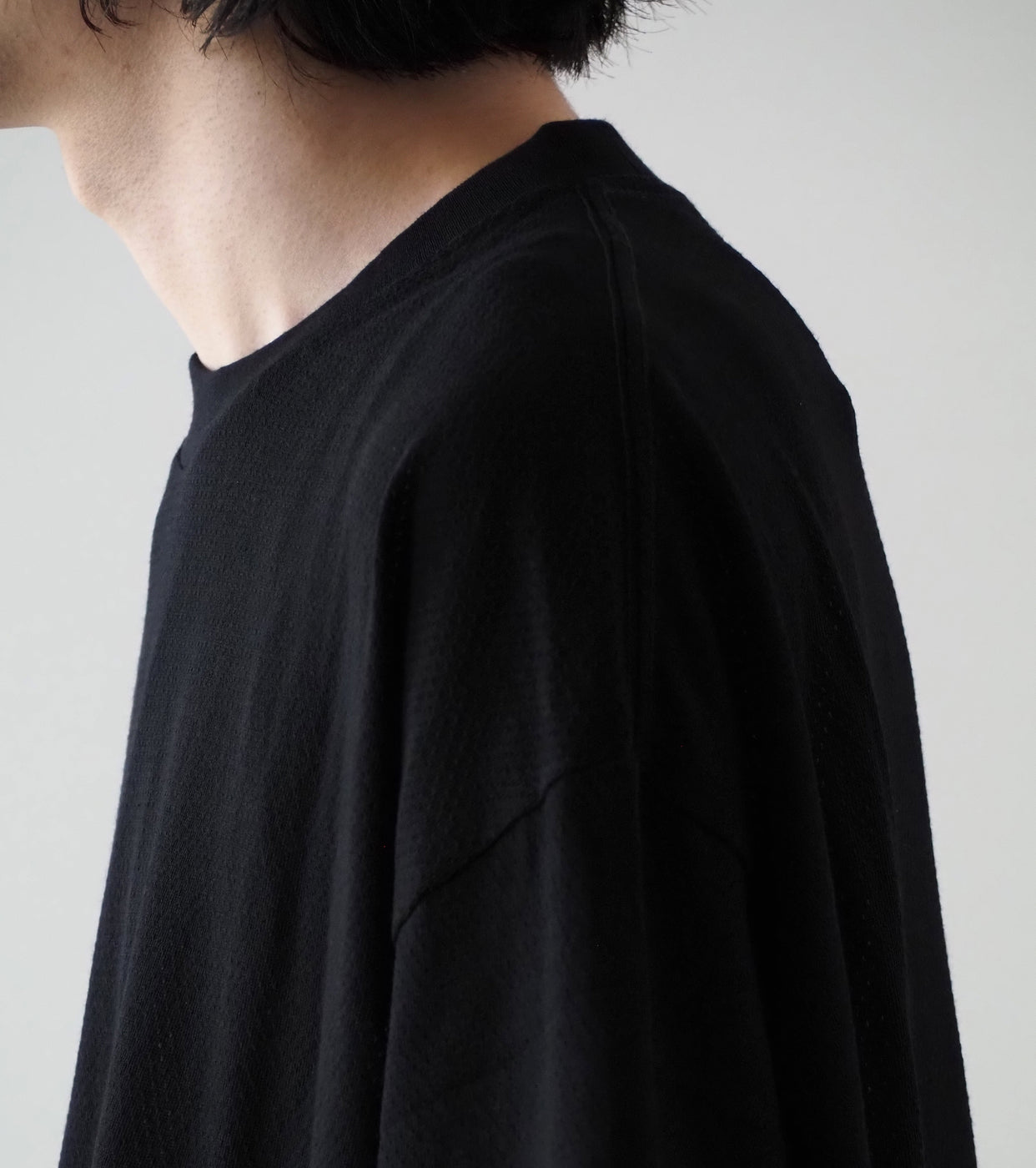 COMOLI Cotton Mesh Short Sleeve T-shirt, Black