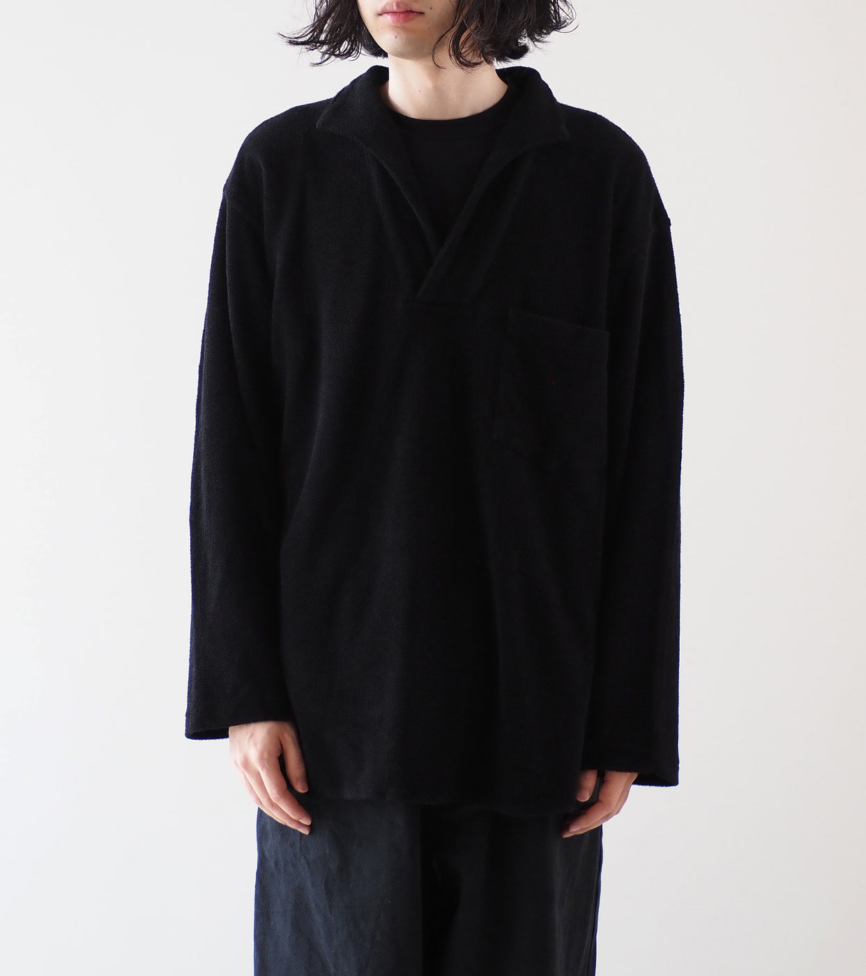 COMOLI Pile Skipper Shirt, Black