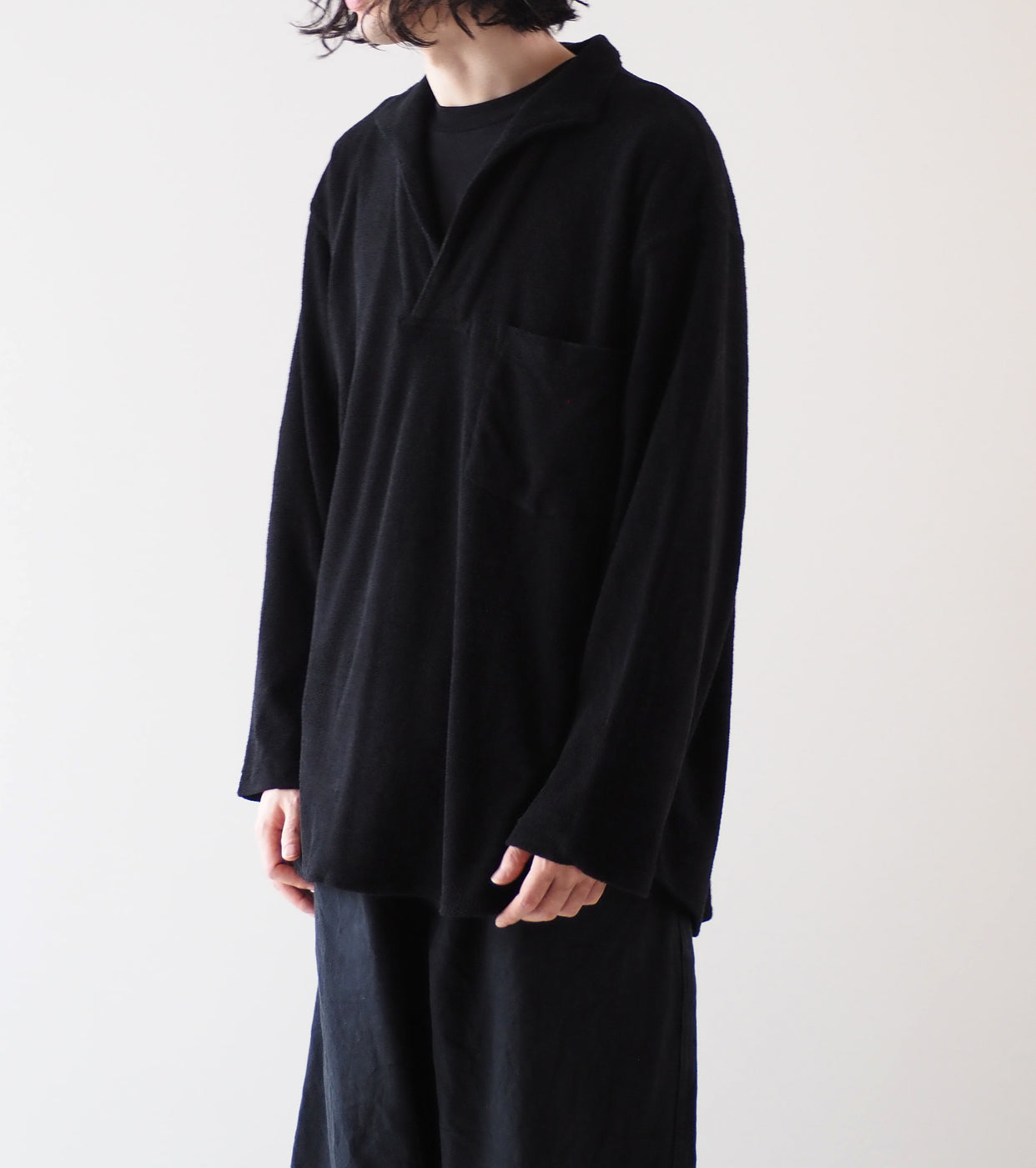 COMOLI Pile Skipper Shirt, Black