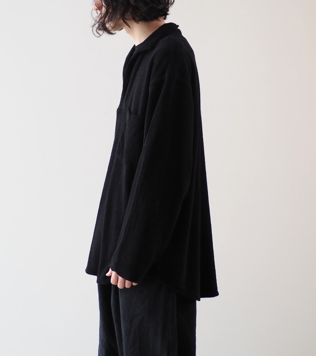COMOLI Pile Skipper Shirt, Black