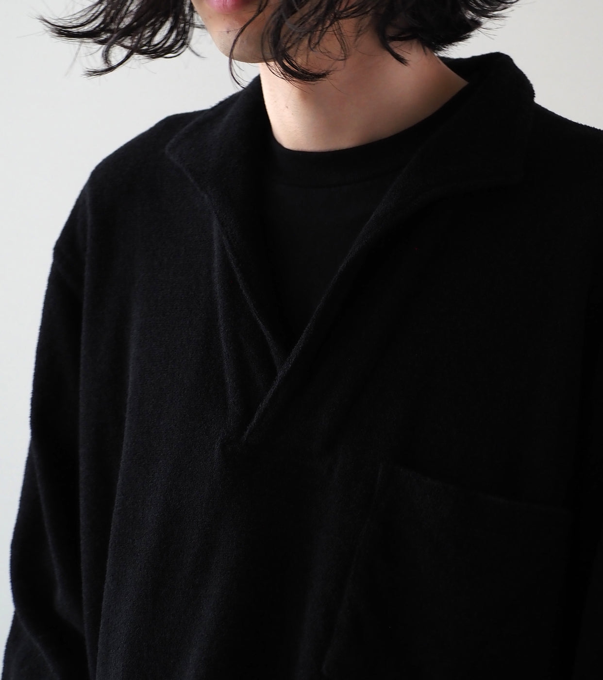 COMOLI Pile Skipper Shirt, Black