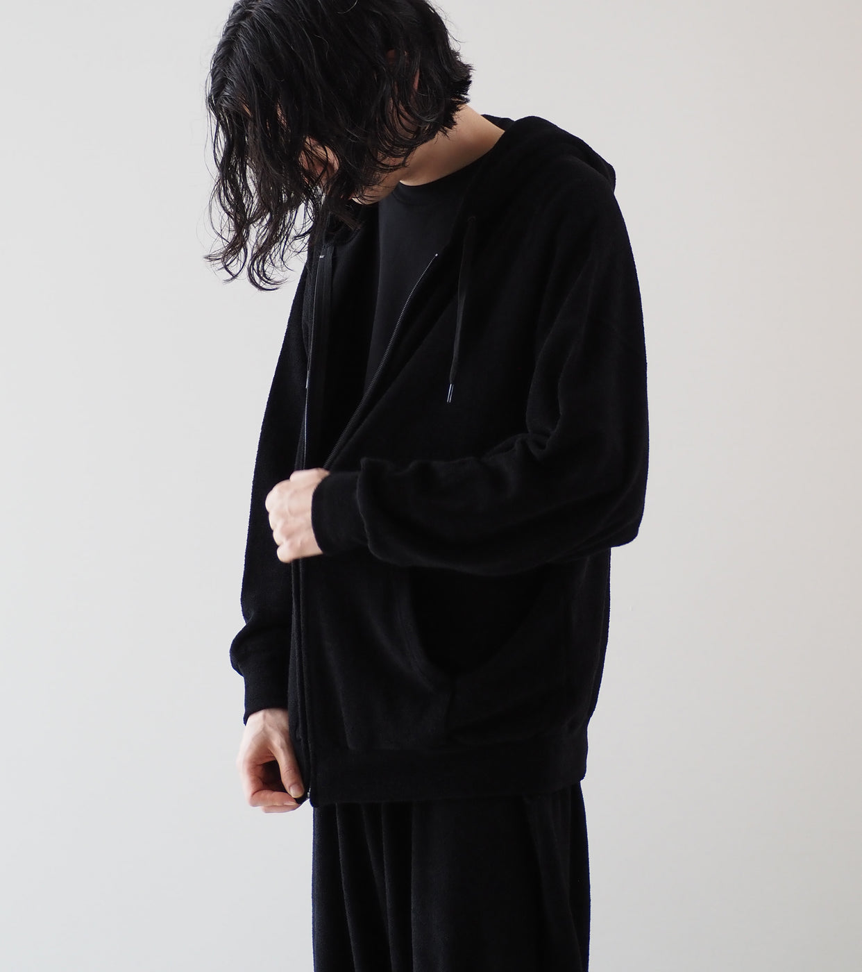 COMOLI Pile Zip Parka, Black