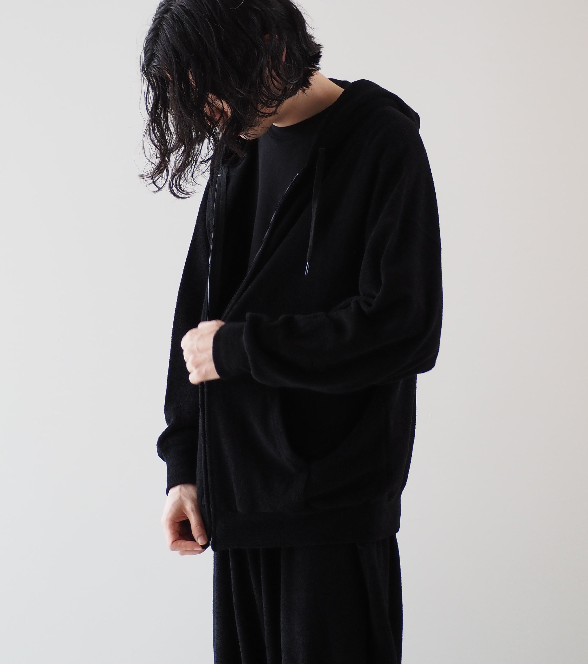 COMOLI Pile Zip Parka, Black