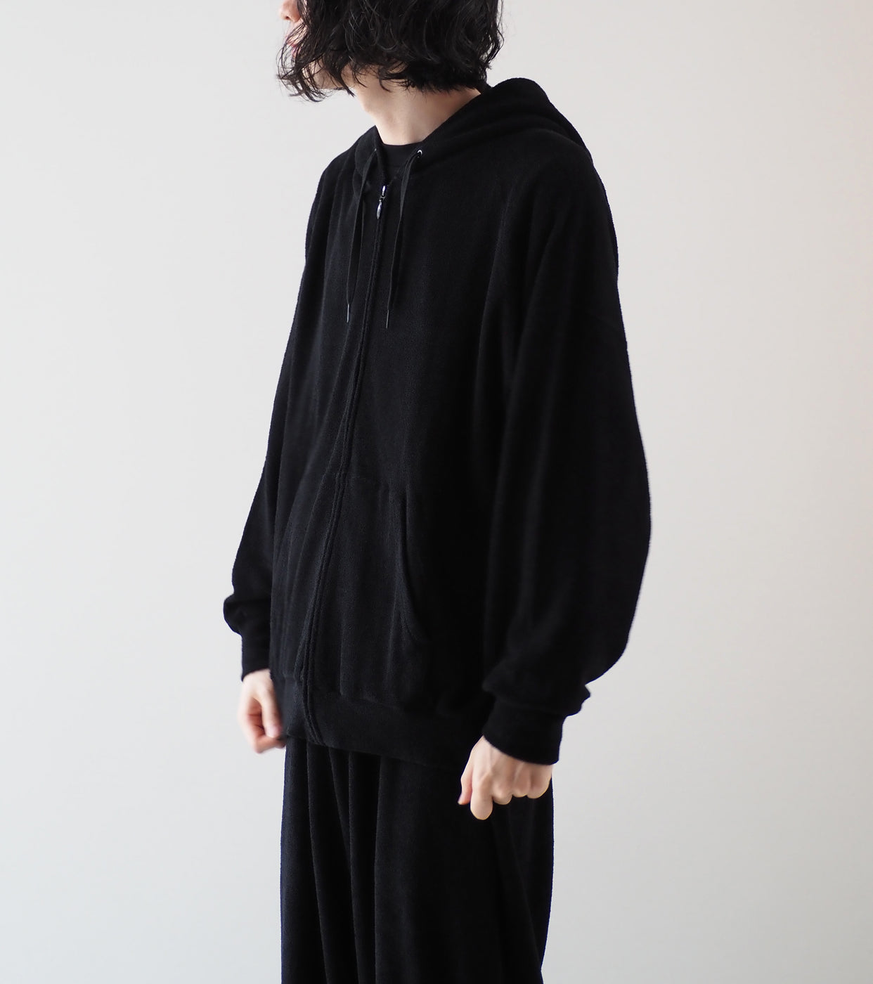 COMOLI Pile Zip Parka, Black