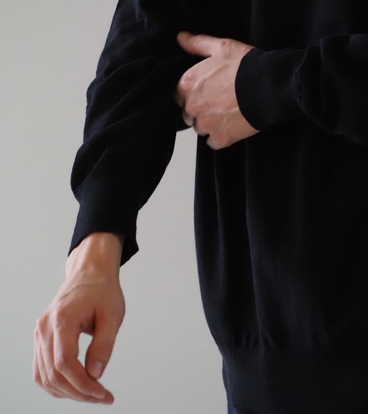 COMOLI Cotton Crew Neck Knit , Black