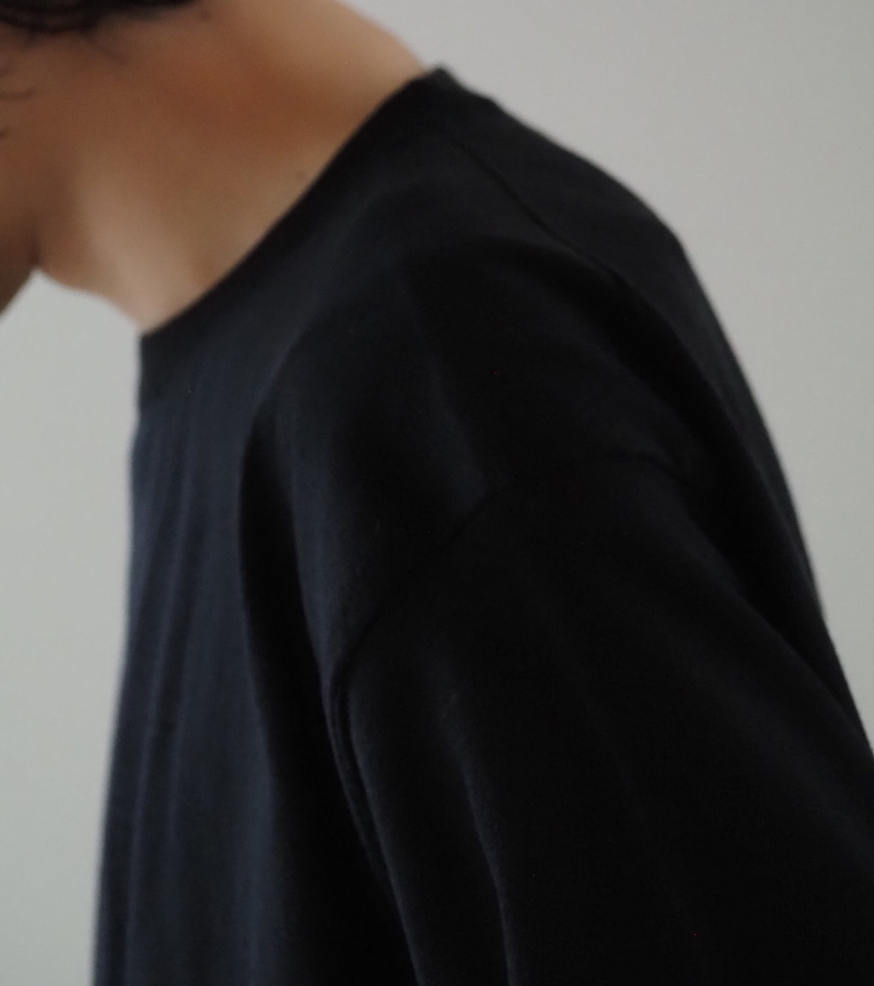 COMOLI Cotton Crew Neck Knit , Black