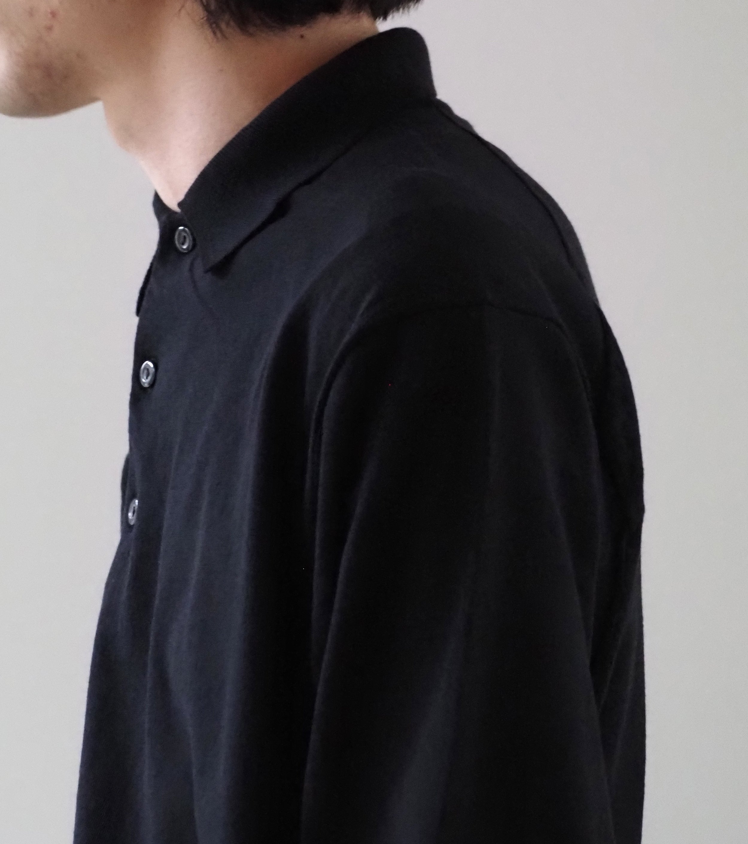 COMOLI Cotton Knit Polo, Black
