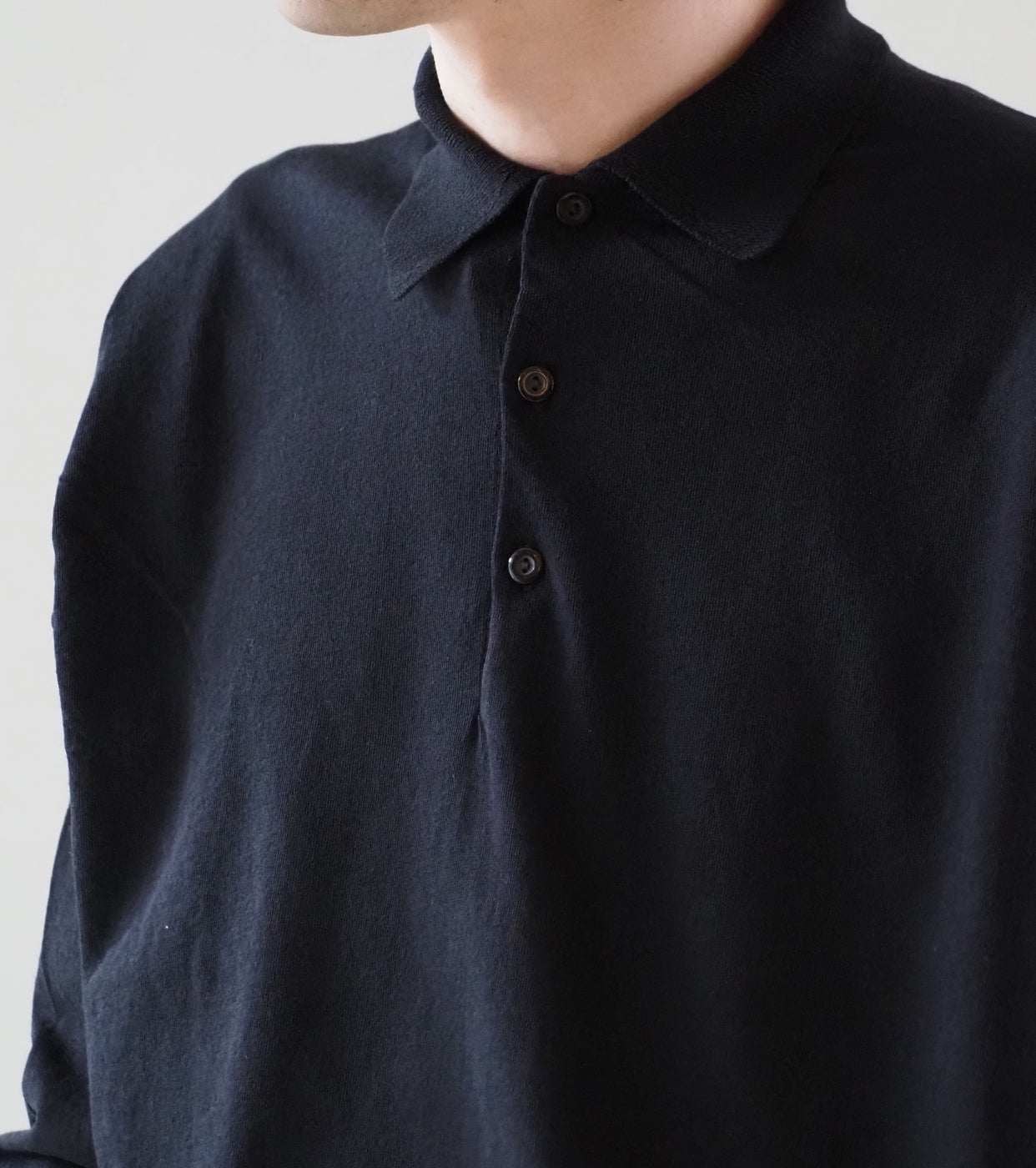 COMOLI Cotton Knit Polo, Black