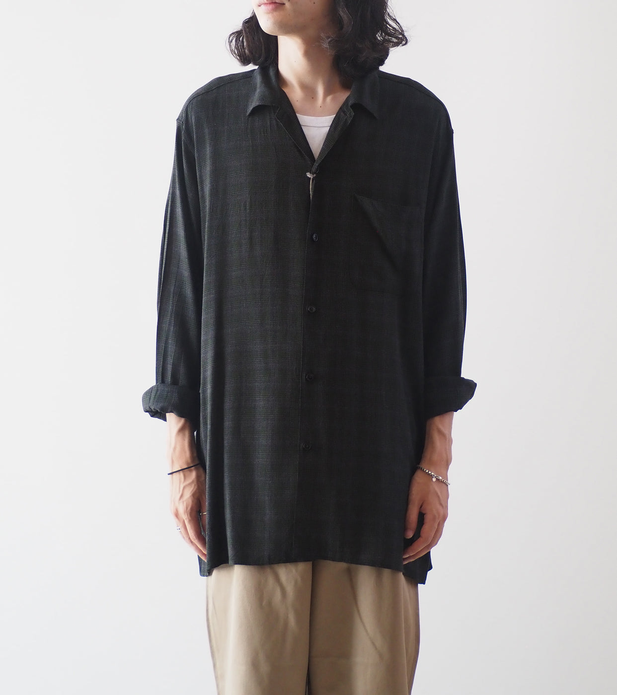 MAATEE&SONS High twisted rayon open collar shirt, ,Green