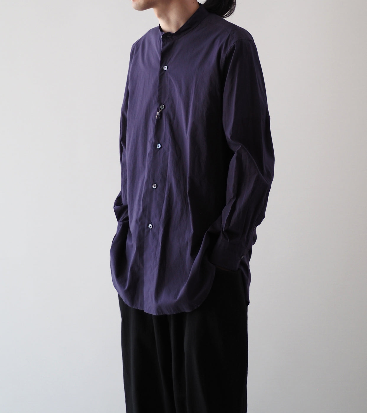 MAATEE & SONS Han Muso Band Collar Shirt , Purple