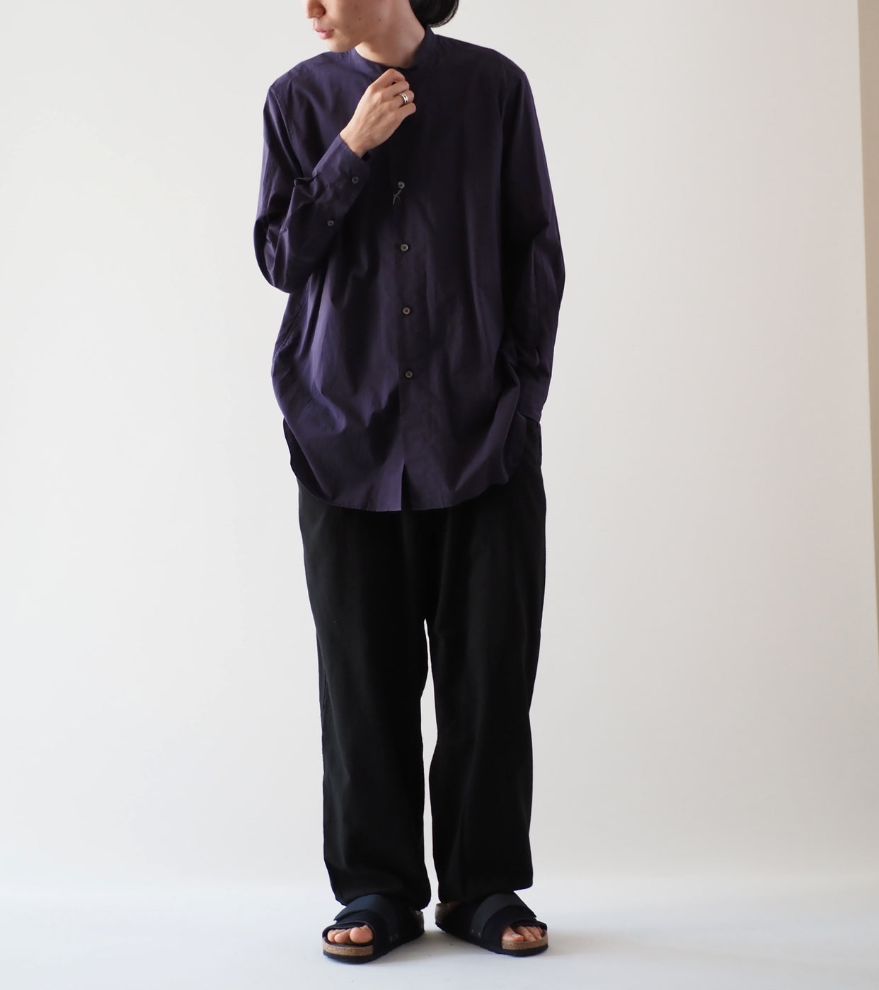 MAATEE & SONS Han Muso Band Collar Shirt , Purple