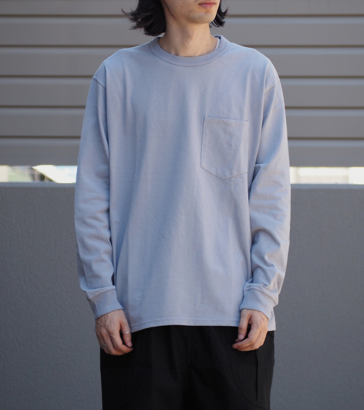 8oz Field Long Sleeve Pocket Tee, Light Gray