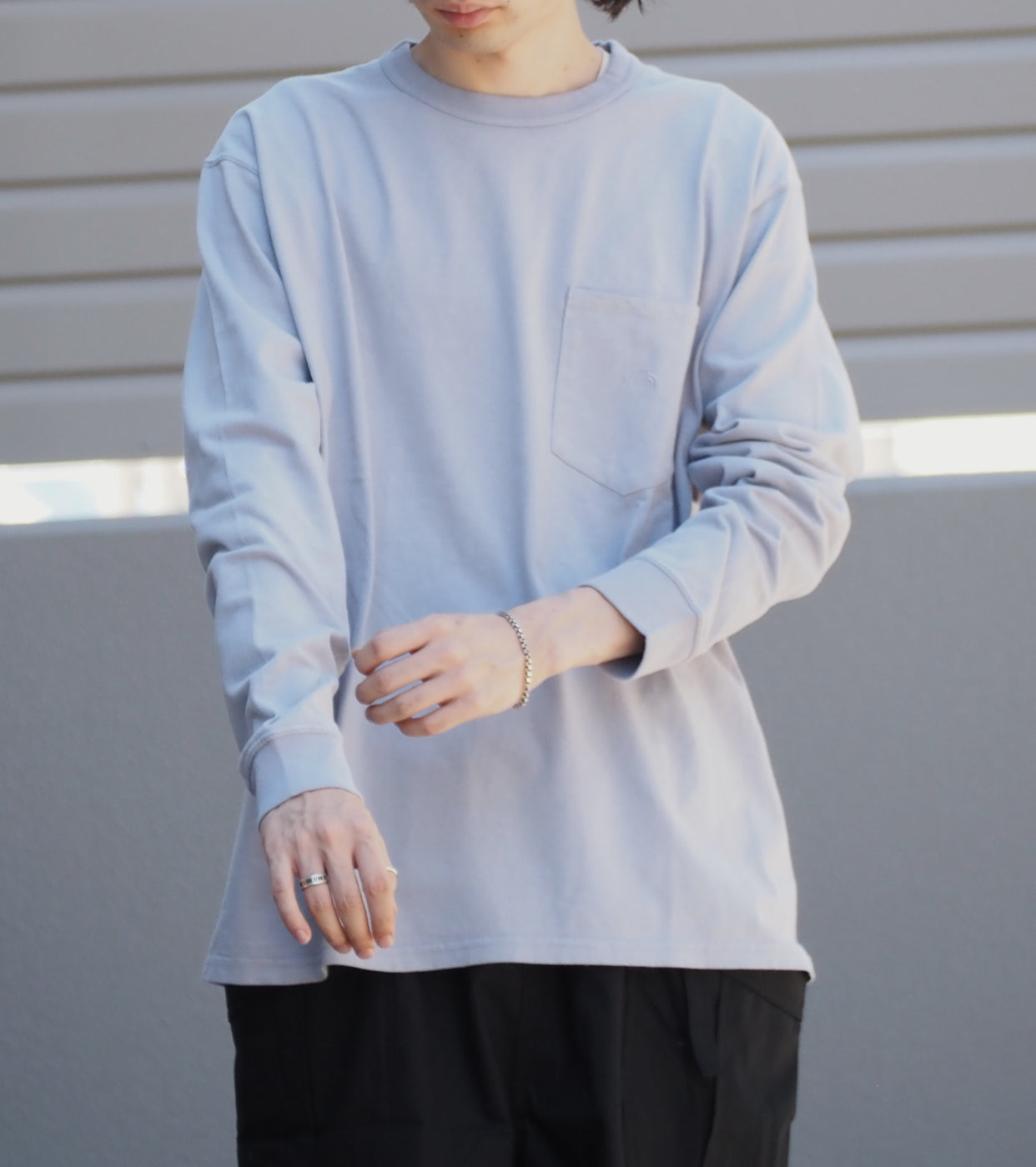 8oz Field Long Sleeve Pocket Tee, Light Gray